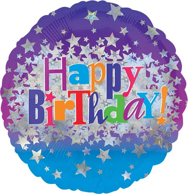 45cm Standard Holographic Happy Birthday Balloon with Bright Stars - Perfect for Birthday Parties, Baby Showers & Celebrations