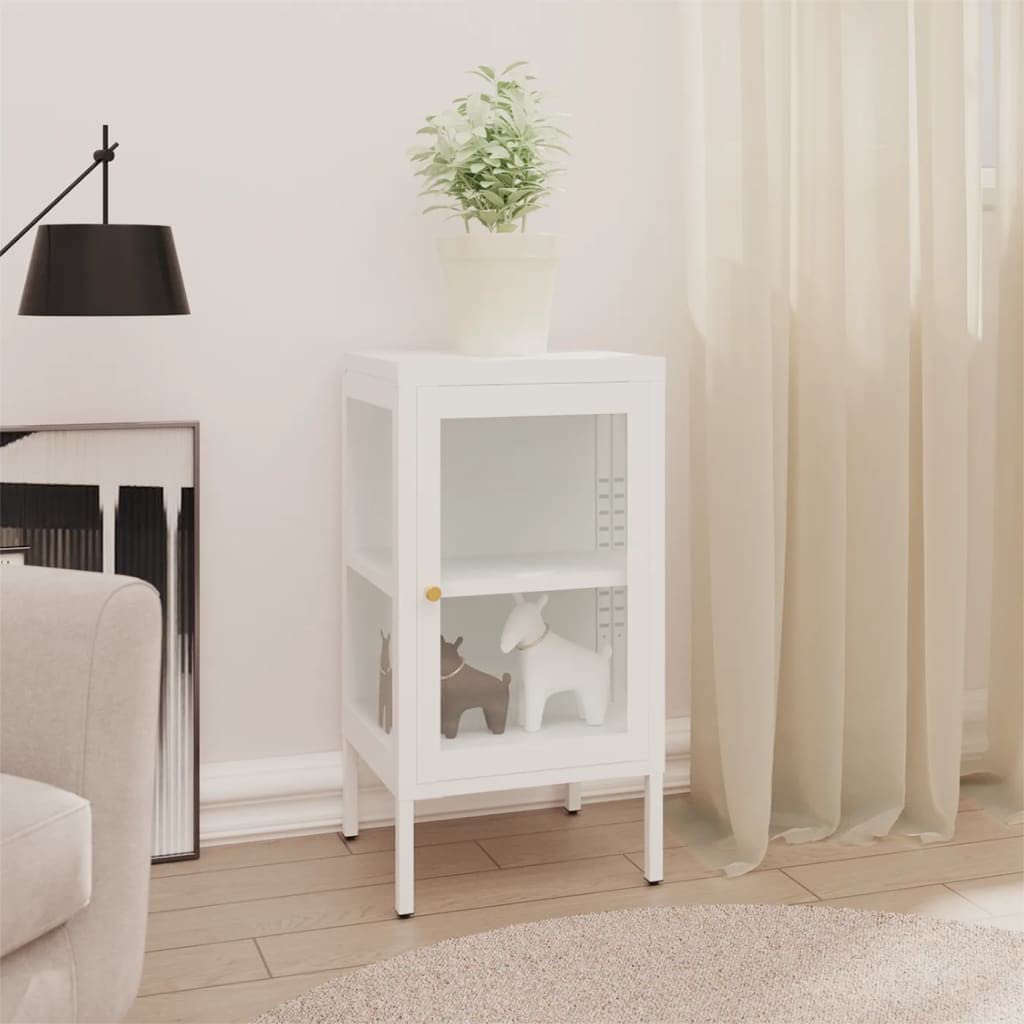 FAMIROSA White Steel Sideboard Cabinet with Tempered Glass - 15