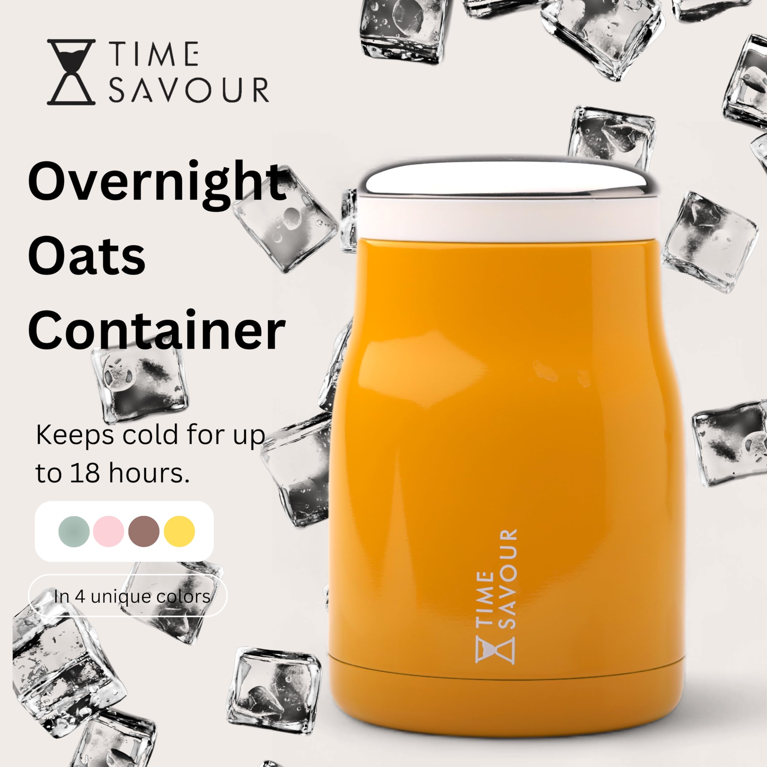 16oz Insulated Overnight Oats Containers with Lids - BPA-Free Leakproof Food Storage Jars for Oatmeal, Smoothies, Yogurt, Pasta & Soup - Perfect Thermos Lunch Box for Kids, Adults & Meal Prep (Yellow) - Ideal for Office, School, Travel & Camping