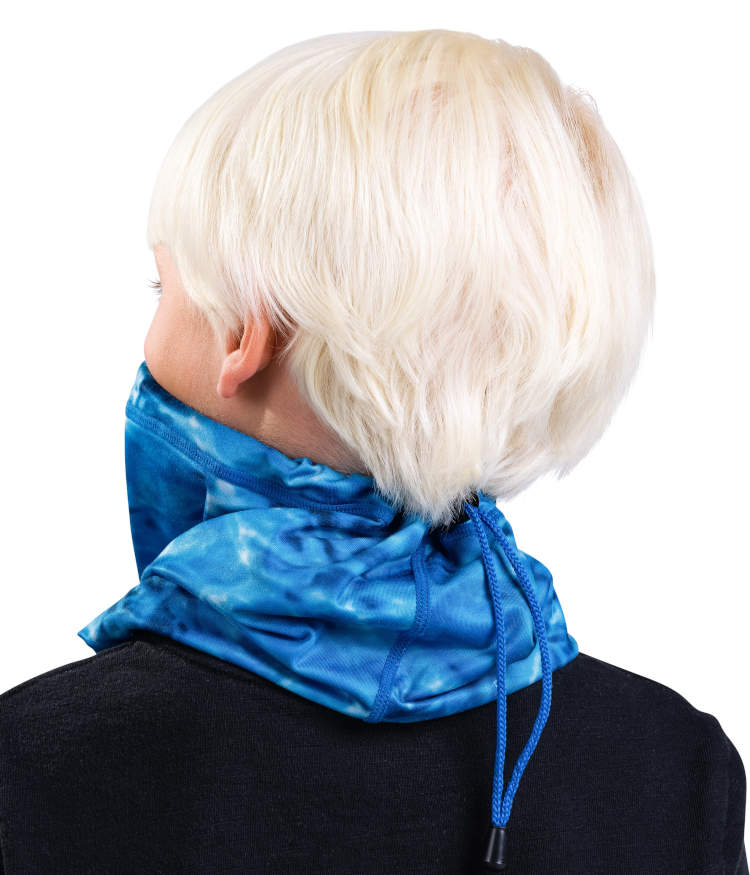 UPF 50+ Kids Adjustable Fleece Neck Gaiter Face Mask with Drawstring - Aqua Design for Outdoor Sports & Winter Protection