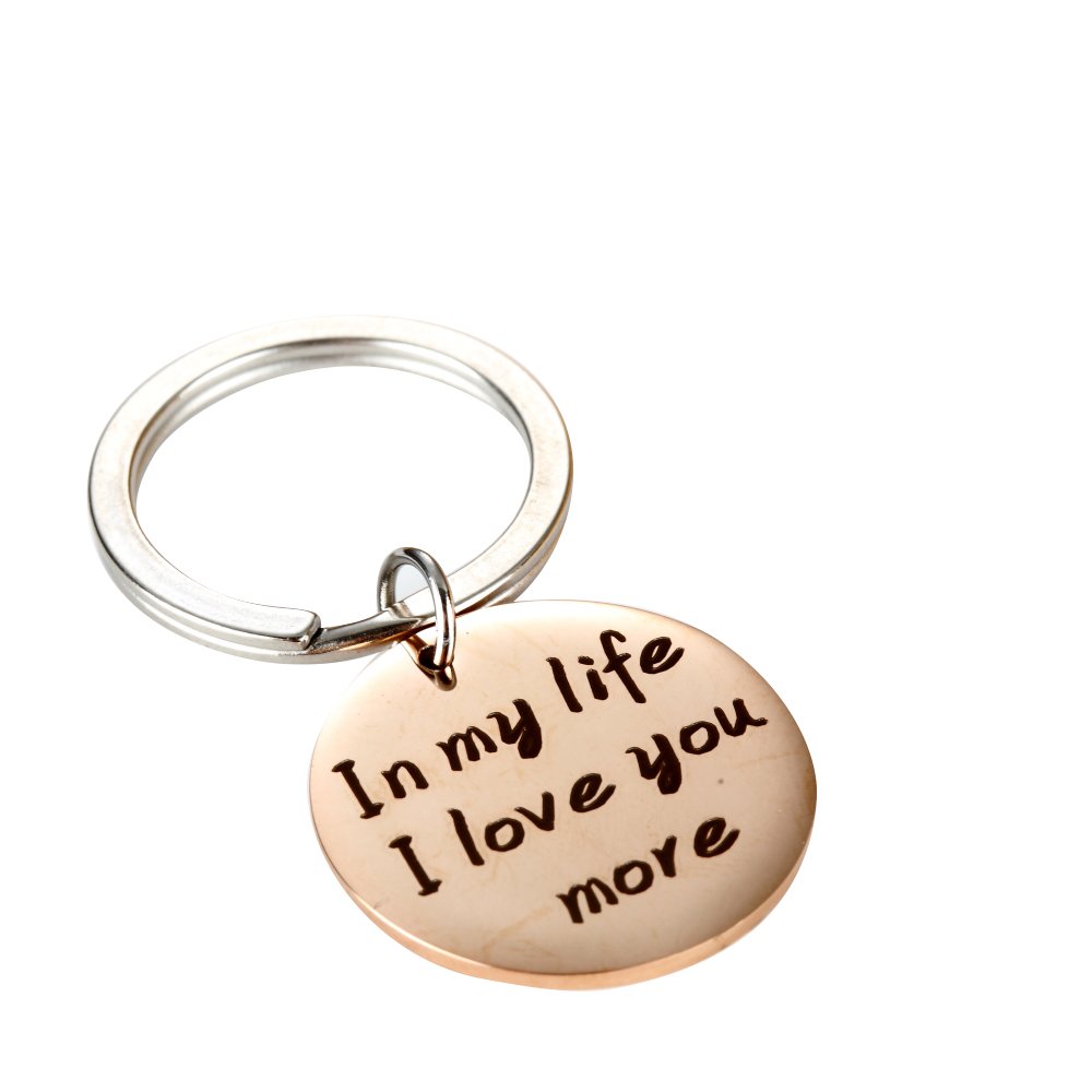 Meiligo® Couples Keychain - 'In My Life I Love You More' Engraved Heart Pendant for Boyfriend Girlfriend Anniversary Gift - Perfect for Valentine's Day, Wedding & Romantic Occasions