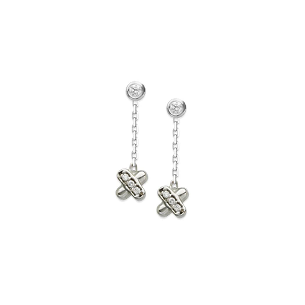14K White Gold 0.05 Dwt Diamond XO Dangle Earrings for Women - Elegant Jewelry Gift for Anniversary, Birthday & Special Occasions