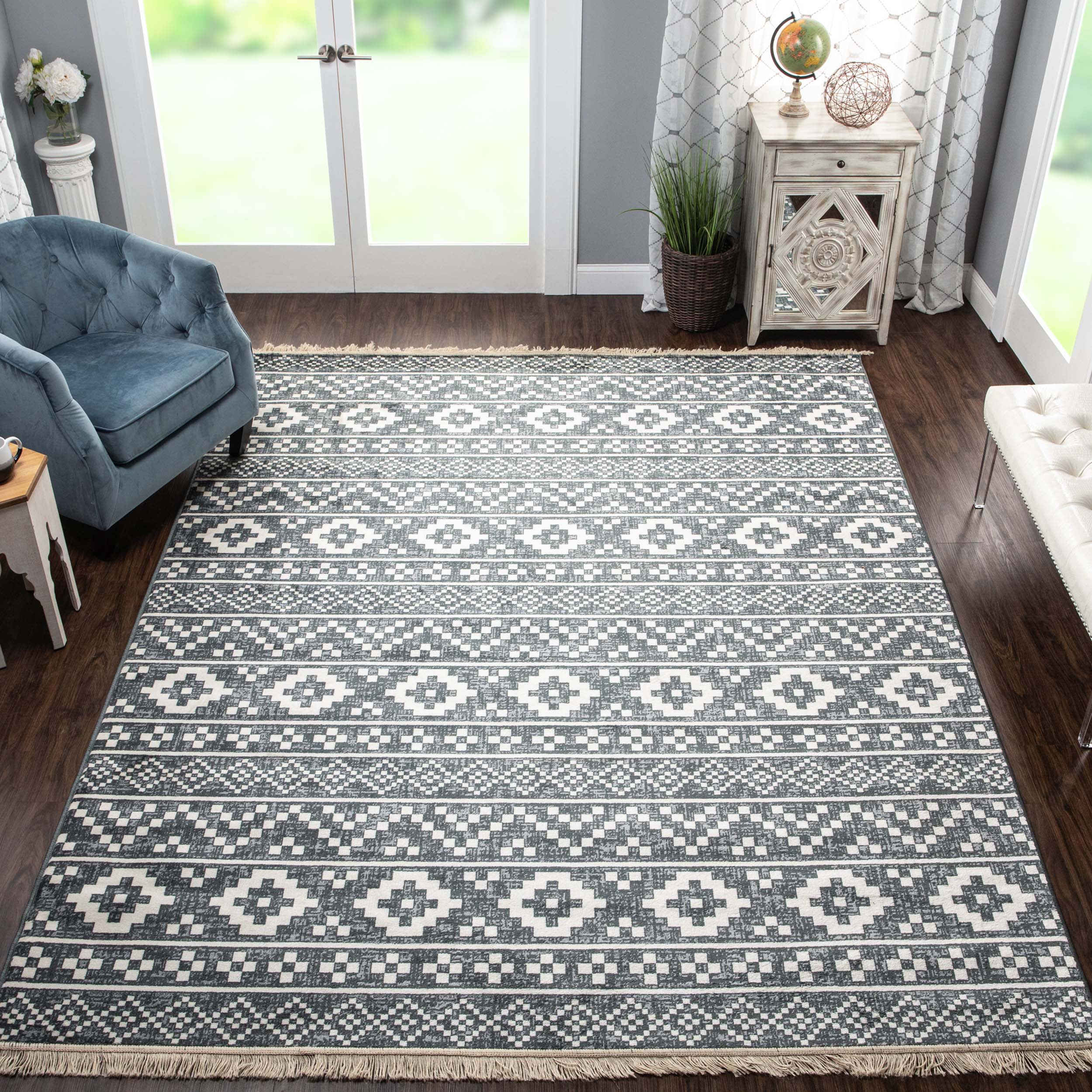 Genuine Geometric Diamond Pattern Indoor Area Rug or Runner Rug - Perfect for Living Room, Bedroom, and Hallway Decor