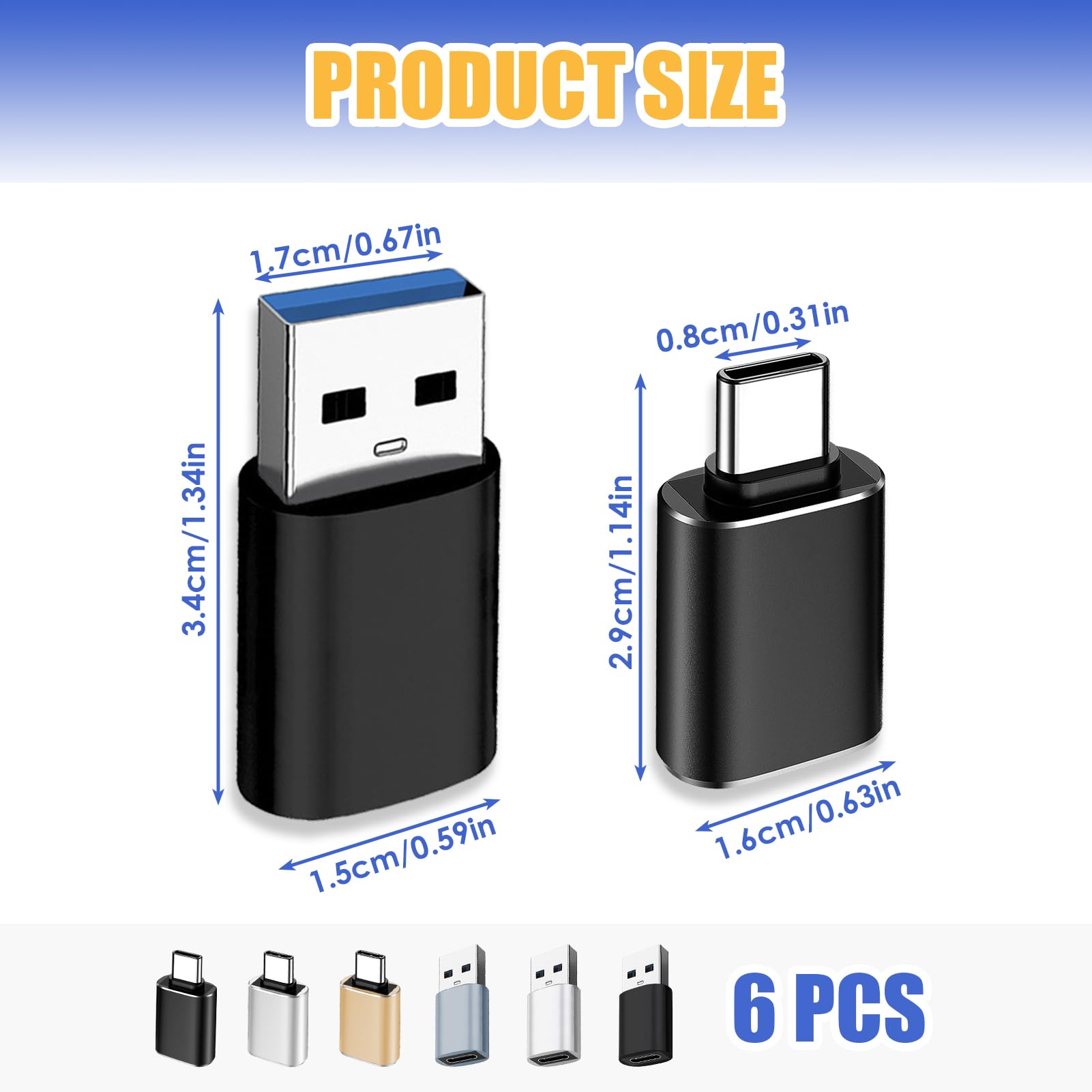 6 Pack USB C to USB Adapter Set - 3Pcs USB C Male to USB 3.0 Female & 3Pcs USB C Female to USB A Male - High Speed Data Transfer & Charging Converter for iPhone, iPad, MacBook, Samsung, PC, Laptop - Perfect for Home, Office & Travel Use