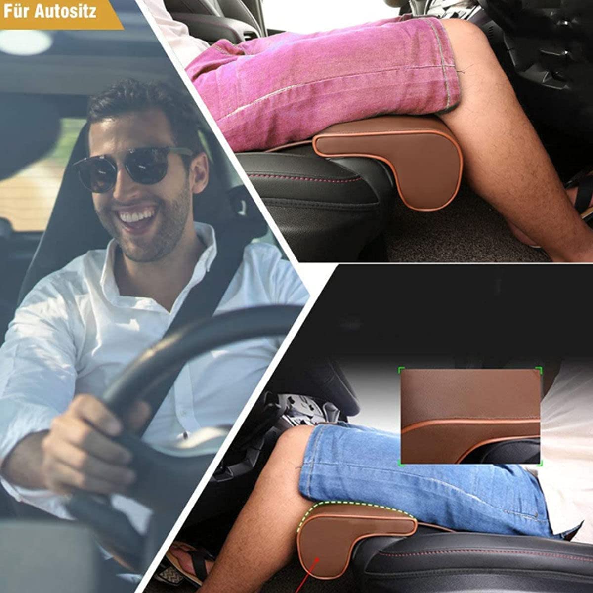Car Seat Cushion with Comfort Leg Support Pillow - Memory Foam Car Extended Cushion for Cars, Buses, Trains & Office Chairs - Black Red Diamond Pattern (Perfect for Long Drives, Travel & Work Comfort)
