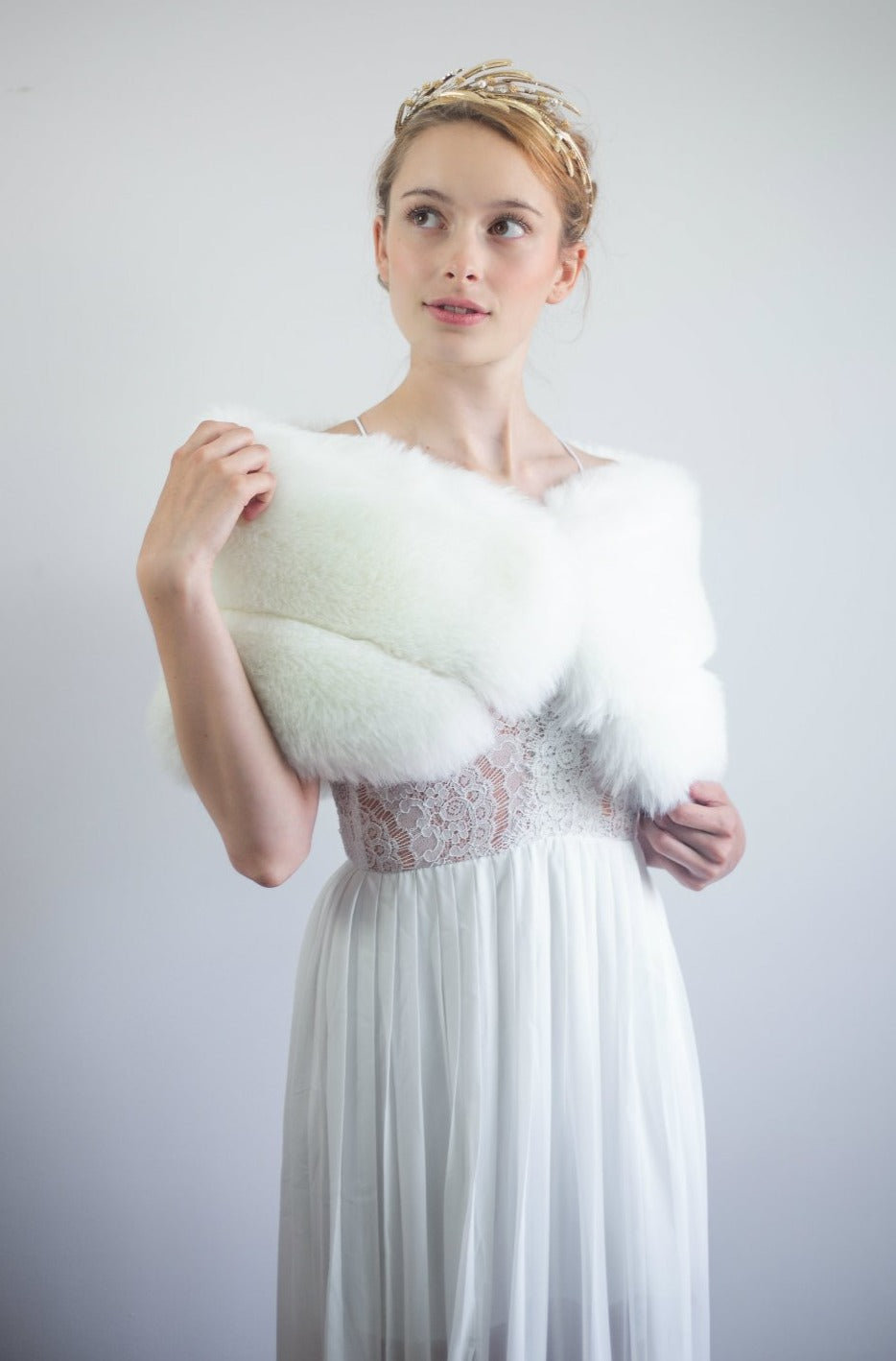 Ivory White Faux Fur Wrap Scarf - Soft Winter Shawl for Women (Penelope Wht01) | Elegant Evening Wear & Cold Weather Accessory