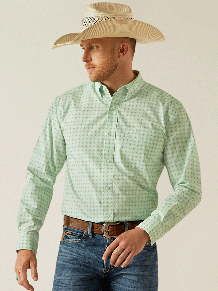 Ariat Men's Team Pierson Classic Fit Shirt - Light Green | Comfortable Western Shirt for Casual Wear & Outdoor Activities