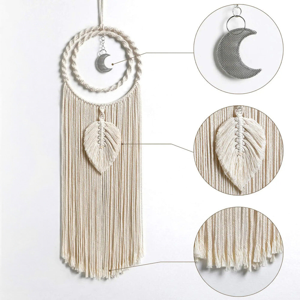 Boho Moon Macrame Wall Hanging - Handmade Cotton Wall Decor for Bedroom, Living Room & Nursery - Perfect for Boho Home Decor & Spiritual Space