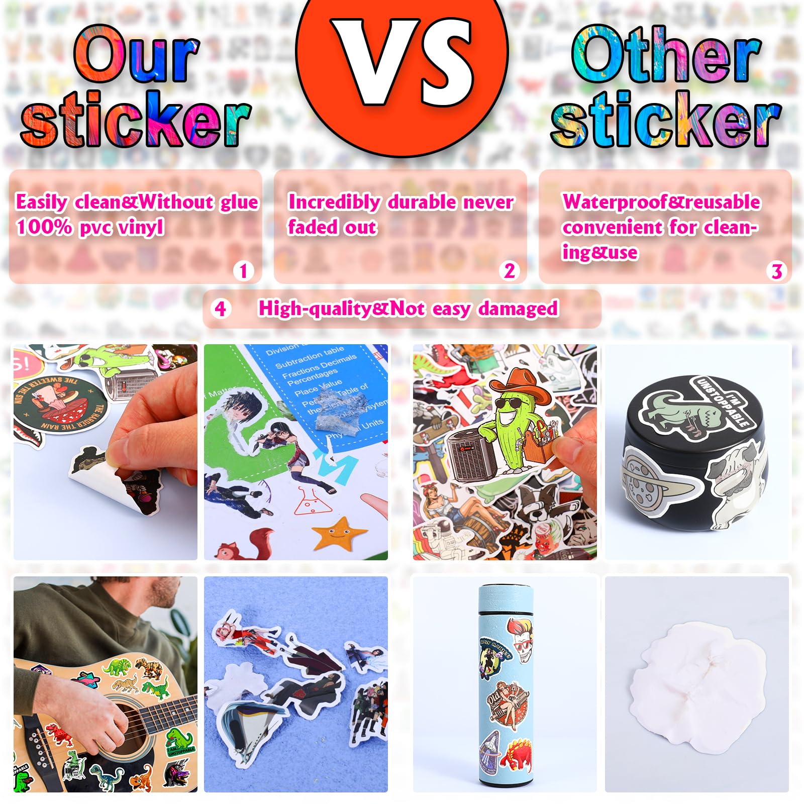 600 Pcs Vinyl Stickers Pack - Waterproof Decorative Stickers for Water Bottles, Laptop, Bike, Car, Skateboard & Helmet - Perfect for DIY Crafts, School Projects, and Personalizing Your Belongings