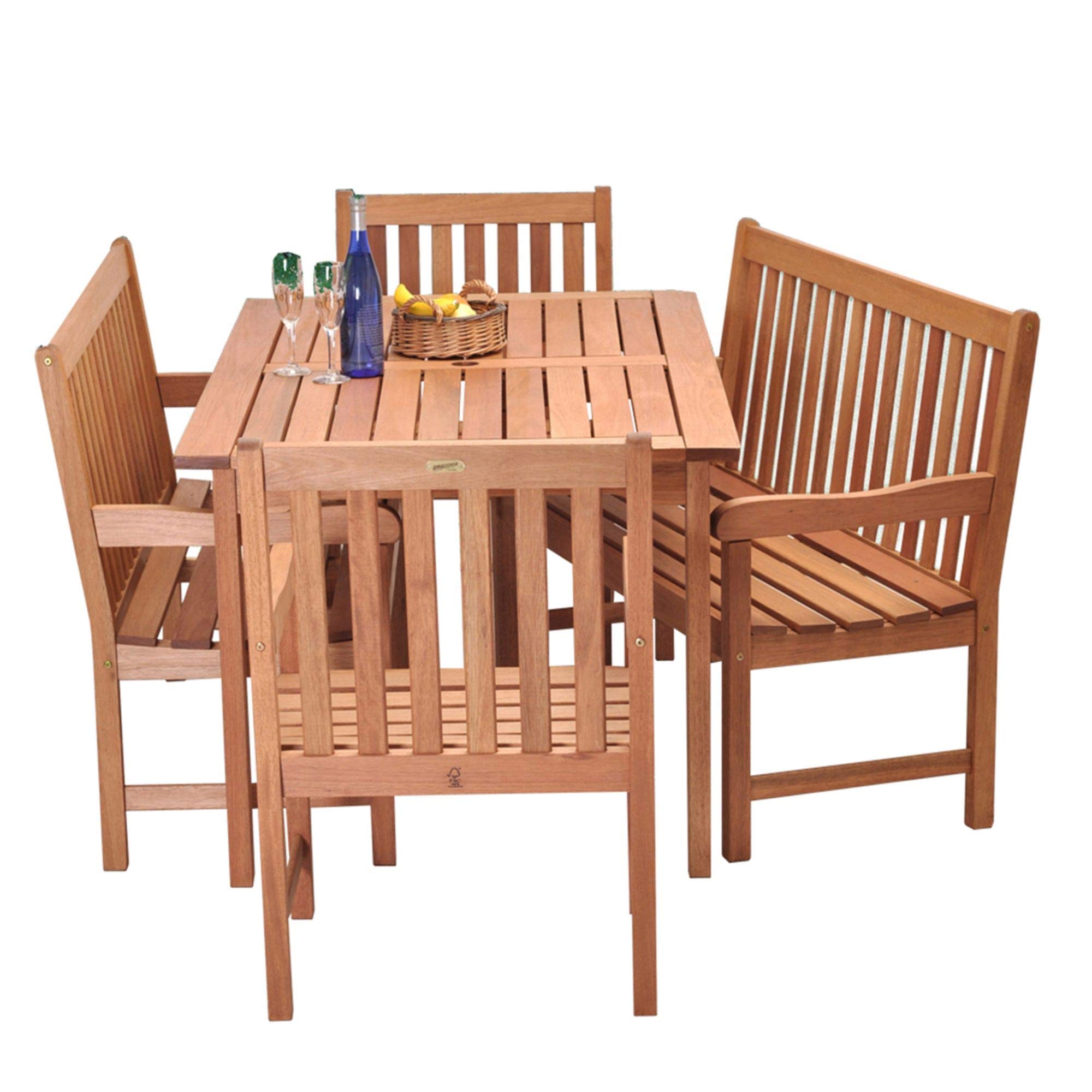 5-Piece Brown Milano Eucalyptus Outdoor Patio Dining Set with 60