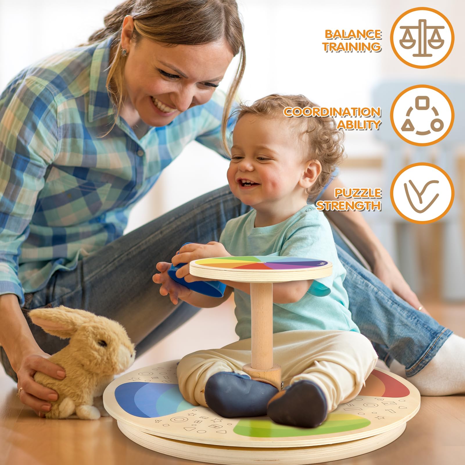 Wooden Sit and Spin Toy for Toddlers Age 2-5 | Classic Spinning Activity Toy for Early Childhood Development | Indoor & Outdoor Play, Birthday Gift for Boys & Girls