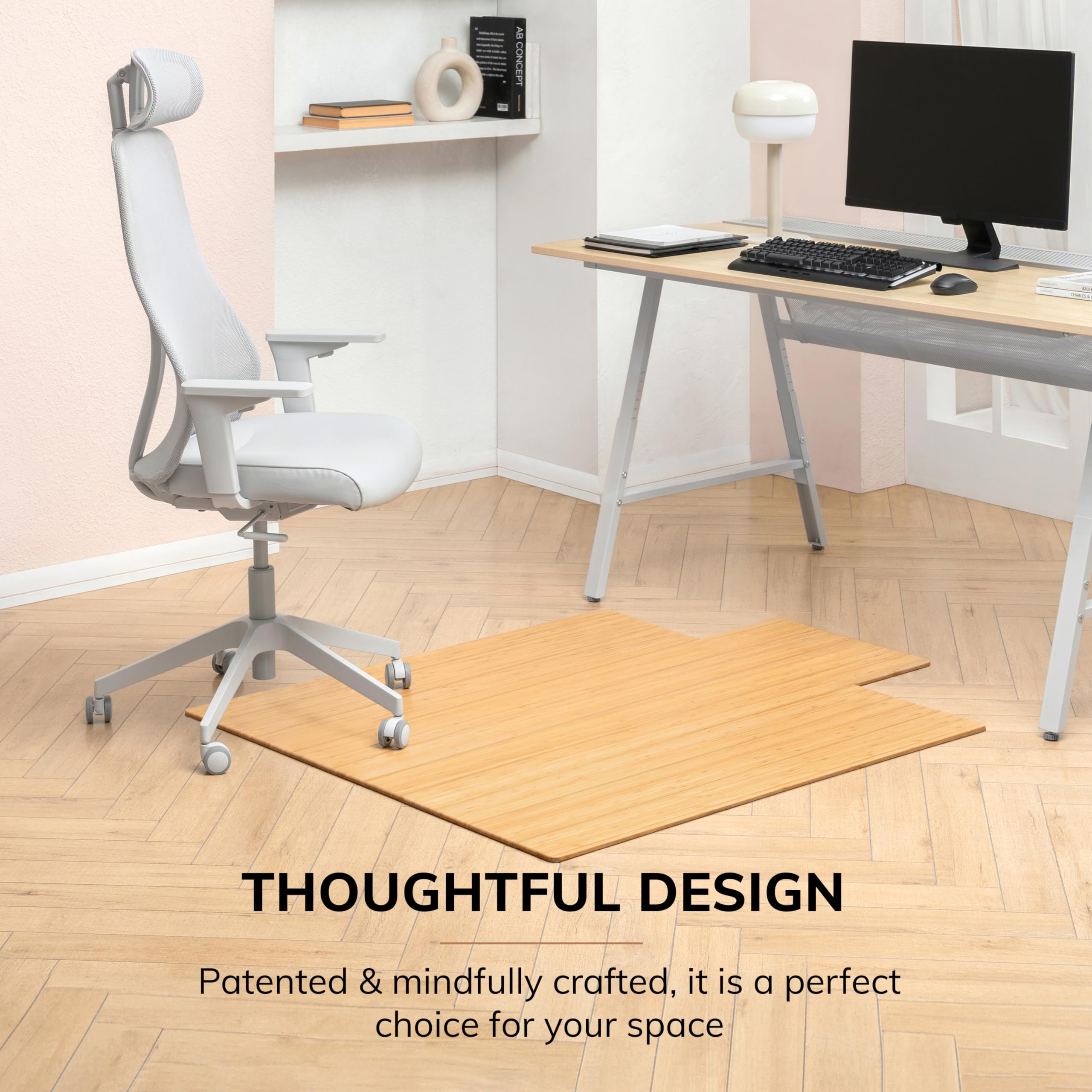 Premium Bamboo Chair Mat for Hardwood Floors – 8mm Thick, Anti-Slip & Heavy Duty – Office & Home Floor Protector for Desks, Workstations & Rolling Chairs – Ideal for Hardwood, Laminate & Tile Floors