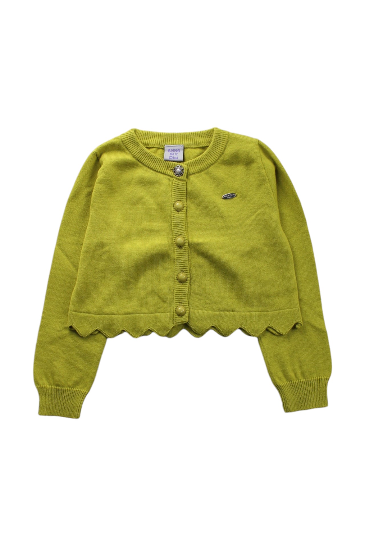 Anna Sui Women's Scalloped Cardigan Sweater - 3/4 Sleeve Open Front Knit Top (Perfect for Office Wear, Date Nights & Spring Layering)