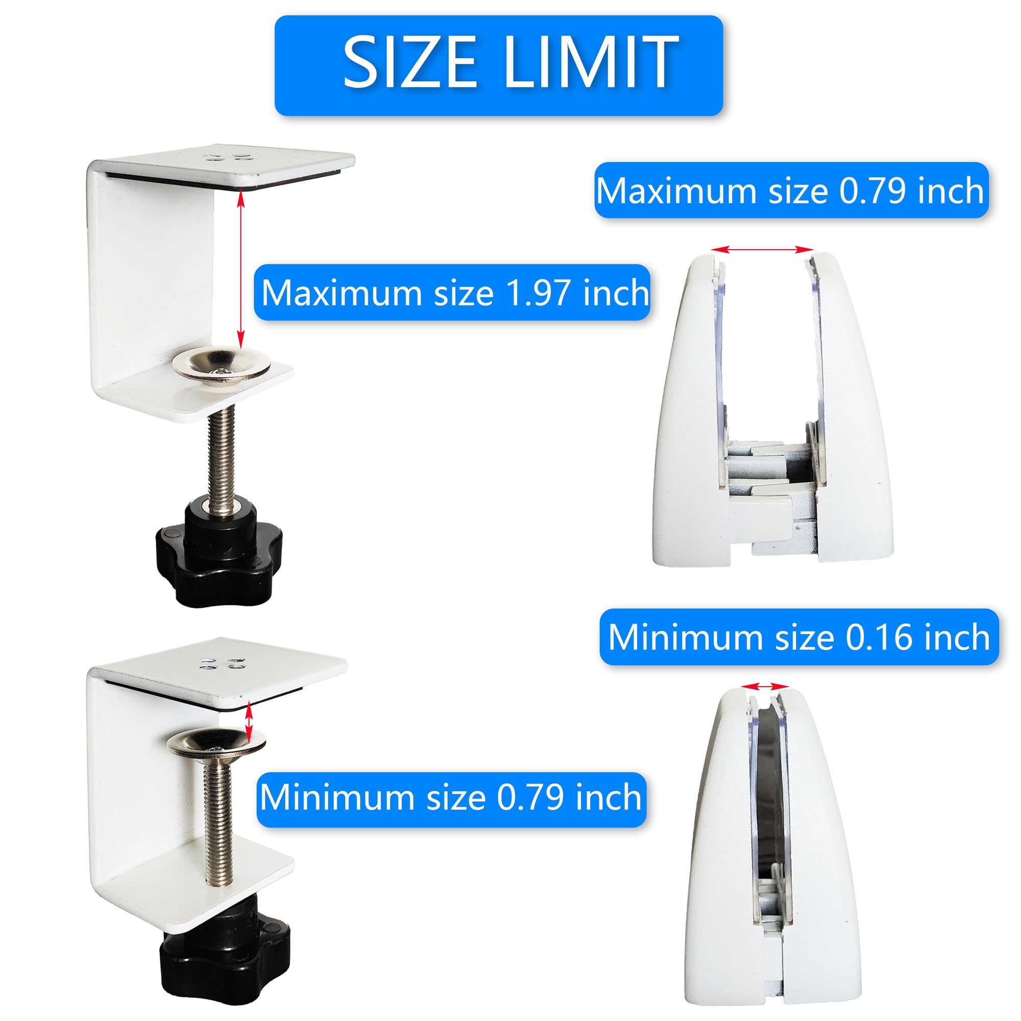 Adjustable Desk Clamp - White Sneeze Guard Support Clamp for Office Privacy Panels & Acrylic Boards | Perfect for Workspace Dividers, Reception Counters, and Study Desk Privacy Screens