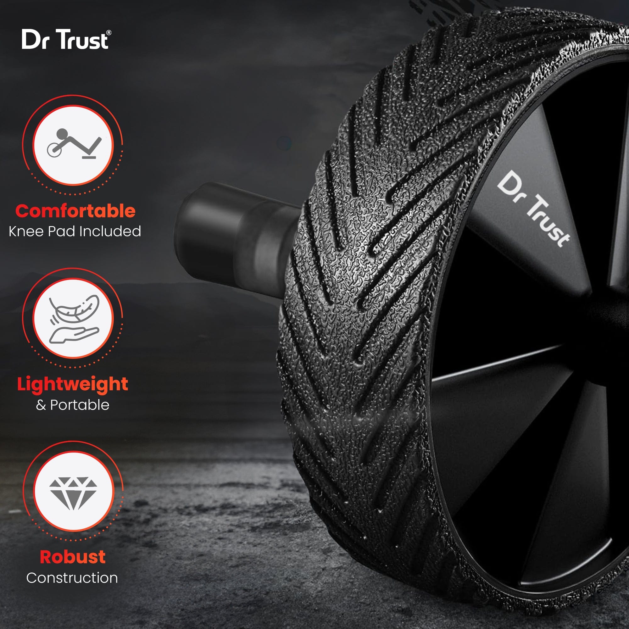 Dr Trust USA Ab Wheel Roller with Knee Pad - Professional Core Exercise Equipment for Men & Women - Full Body Workout for Abs, Arms, Back & Shoulder Strength Training - Perfect for Home Gym & Fitness Enthusiasts (Black)