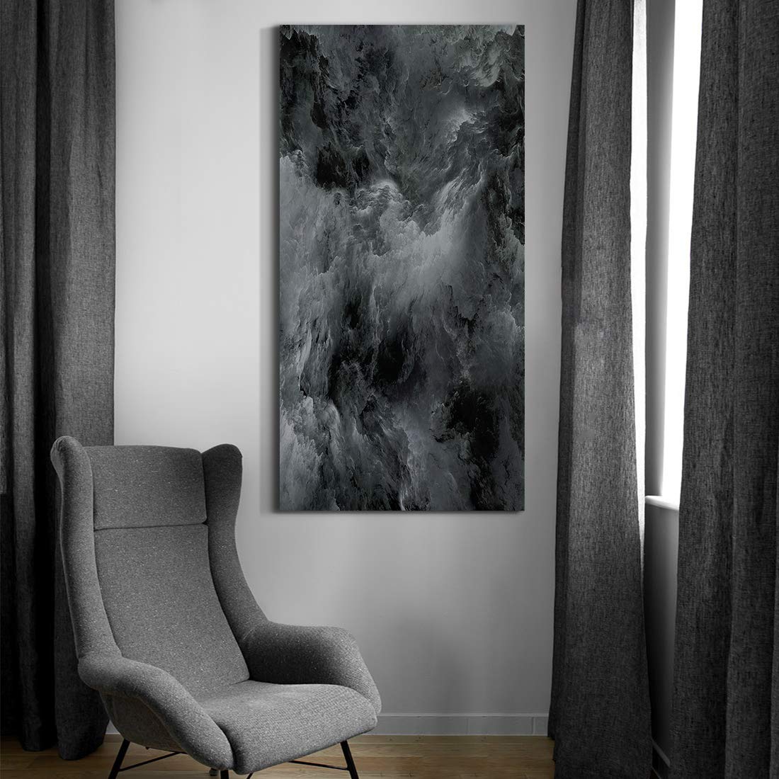 Denozer Abstract Black and White Mist Canvas Wall Art - 24x48 Inch Giclee Print for Home, Office & Hotel Decor | Modern Wall Painting for Living Room, Bedroom & Lobby