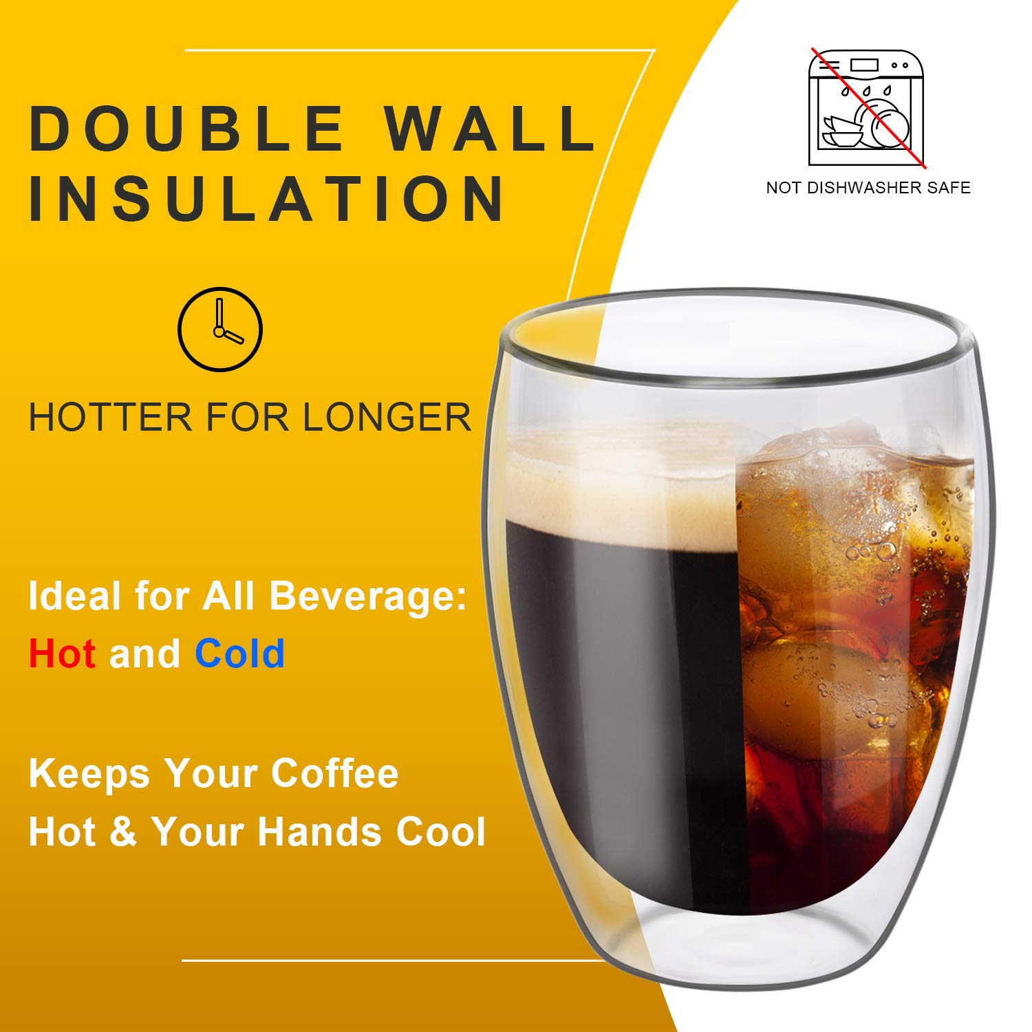 ComSaf 12oz Insulated Glass Coffee Mugs Set of 4 - Double Wall Clear Thermal Cups for Tea, Juice, Milk, Latte & Espresso - Durable Glassware Gift for Christmas, Birthday, Housewarming - Perfect for Home, Office & Cafe Use