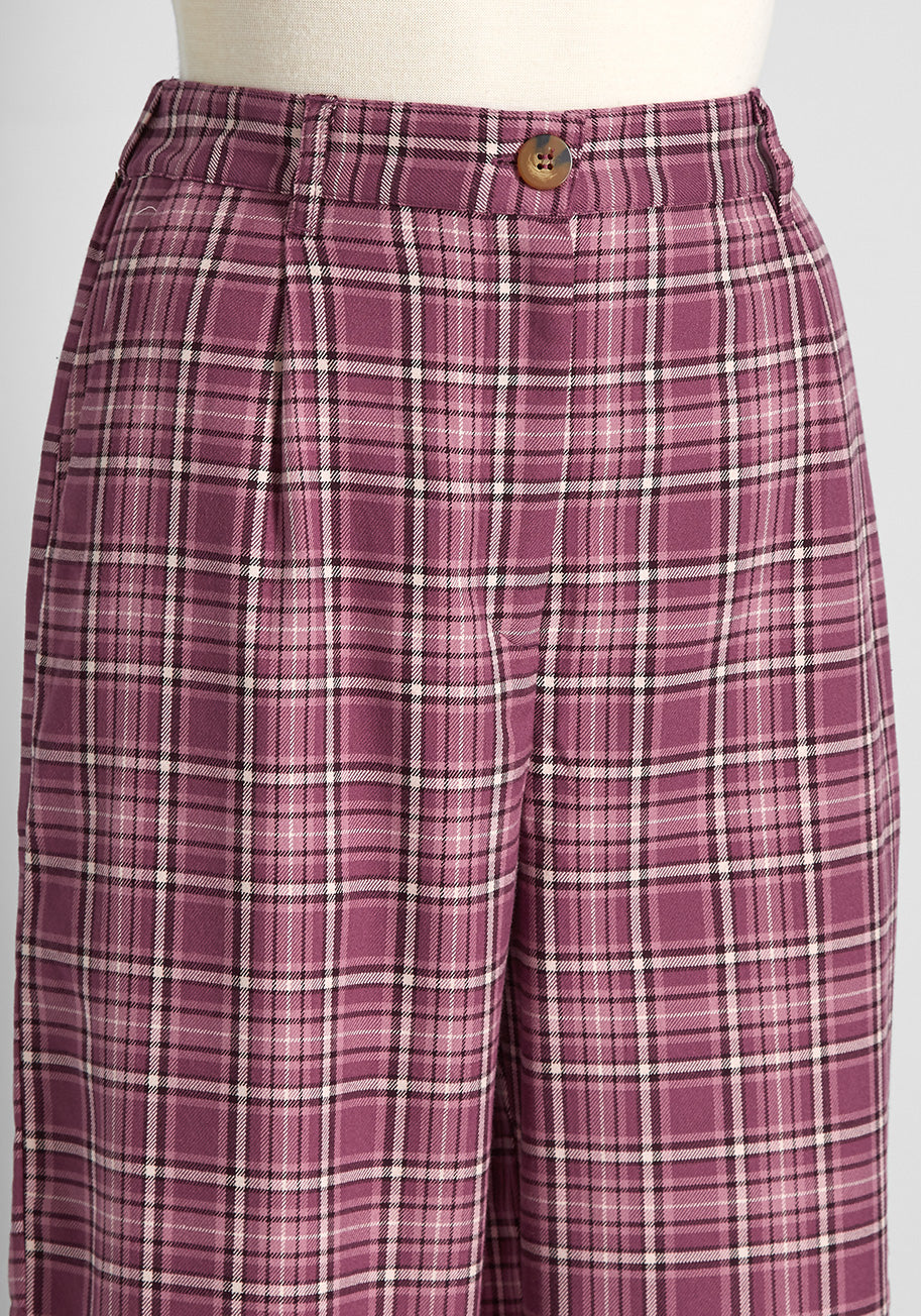 Classic Plaid Pants for Women - Comfortable Stretch Trousers with Elastic Waist | Perfect for Office, Casual Wear & Fall Fashion Outfits
