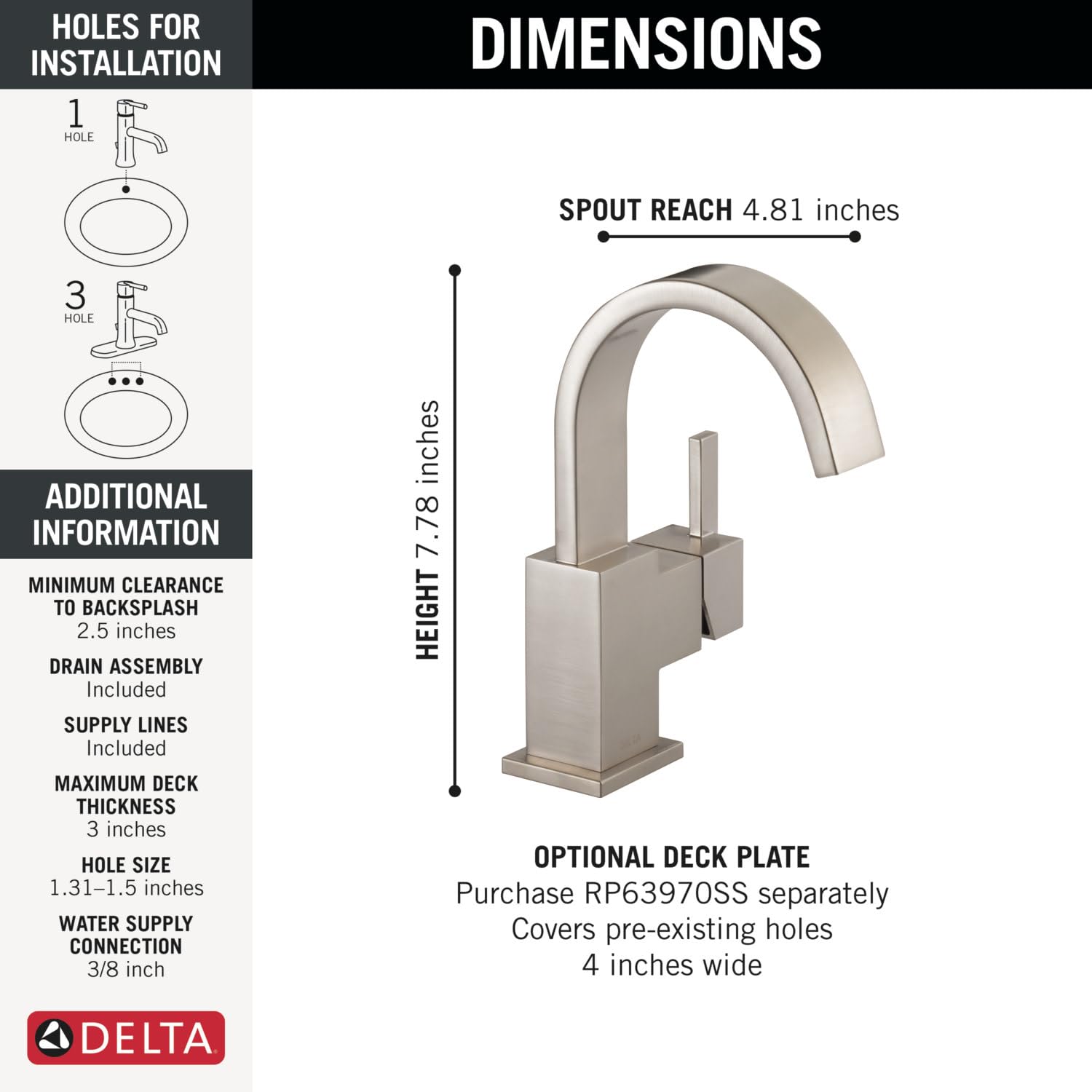 Delta Vero Single Hole Bathroom Faucet - Chrome Finish, Single Handle Bathroom Sink Faucet with Metal Push Pop-Up Drain - Perfect for Modern Bathroom Vanities & Powder Rooms