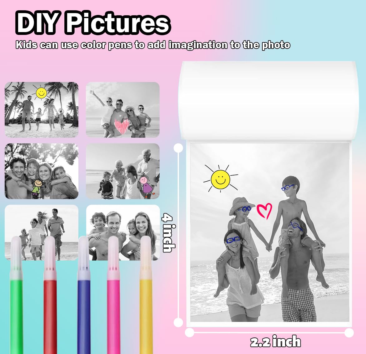 FUNKAM 6 Rolls Thermal Printing Paper for Kids Camera - Instant Photo Paper Refills, Compatible with Children's Digital Cameras - Perfect for Birthday Gifts, School Projects & Family Memories