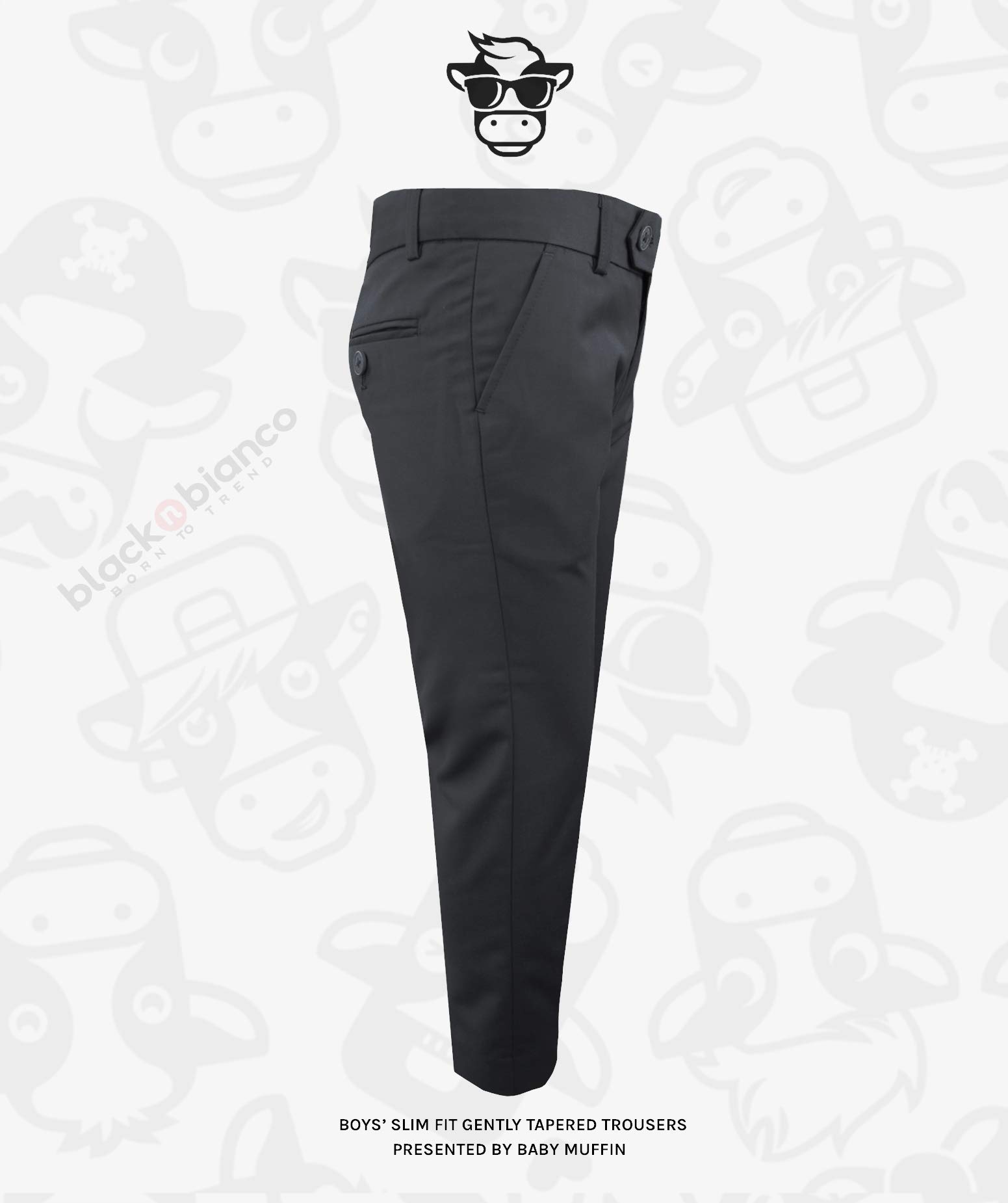 Black n Bianco Boys' First Class Slim Fit Dress Pants - Gently Tapered Flat Front Formal Trousers for Kids | Perfect for Weddings, School Uniforms & Special Occasions