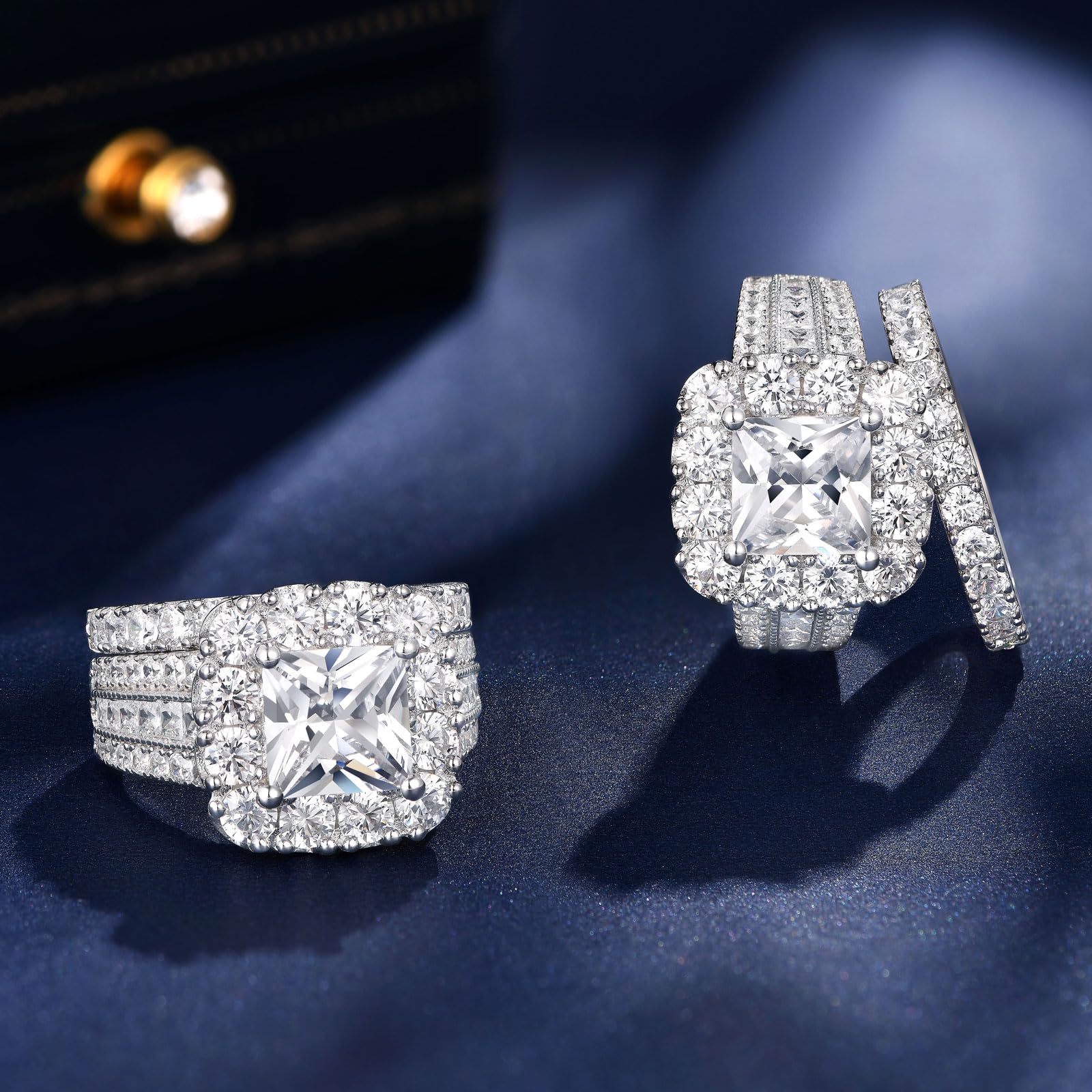 SHELOVES 925 Sterling Silver Bridal Ring Set for Women - Princess Cut Cubic Zirconia Engagement & Wedding Ring Set, Fake Diamond Rings Size J 1/2 to T 1/2 - Perfect for Proposals, Anniversaries & Bridal Jewelry Gifts