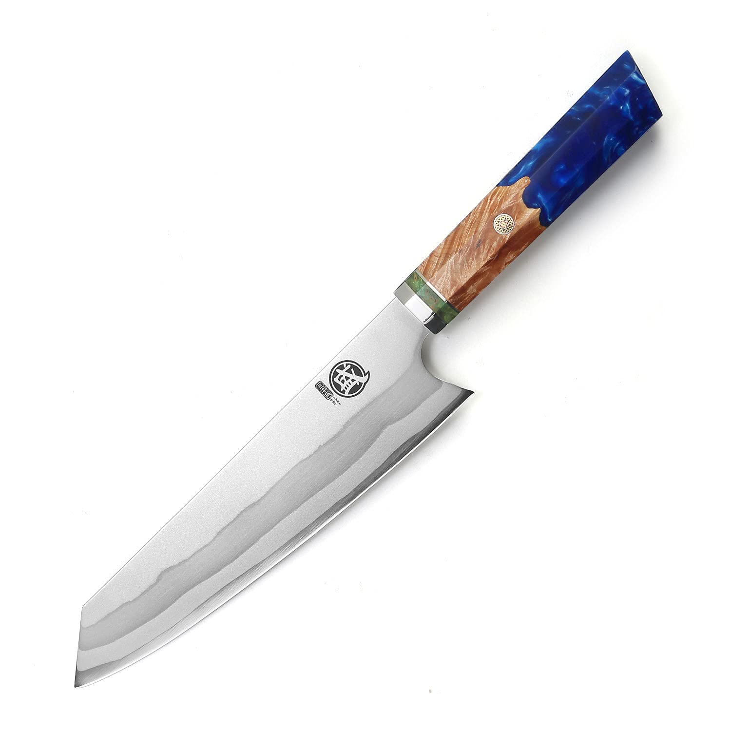 8 Inch Japanese Kiritsuke Chef Knife - Hand Forged 67-Layer 440C Damascus Steel Kitchen Knife - Professional Meat & Sushi Knife with Blue Pomegranate Handle & Sandalwood Box - Perfect for Slicing, Dicing, and Precision Cutting in Professional Kitchens & Home Cooking