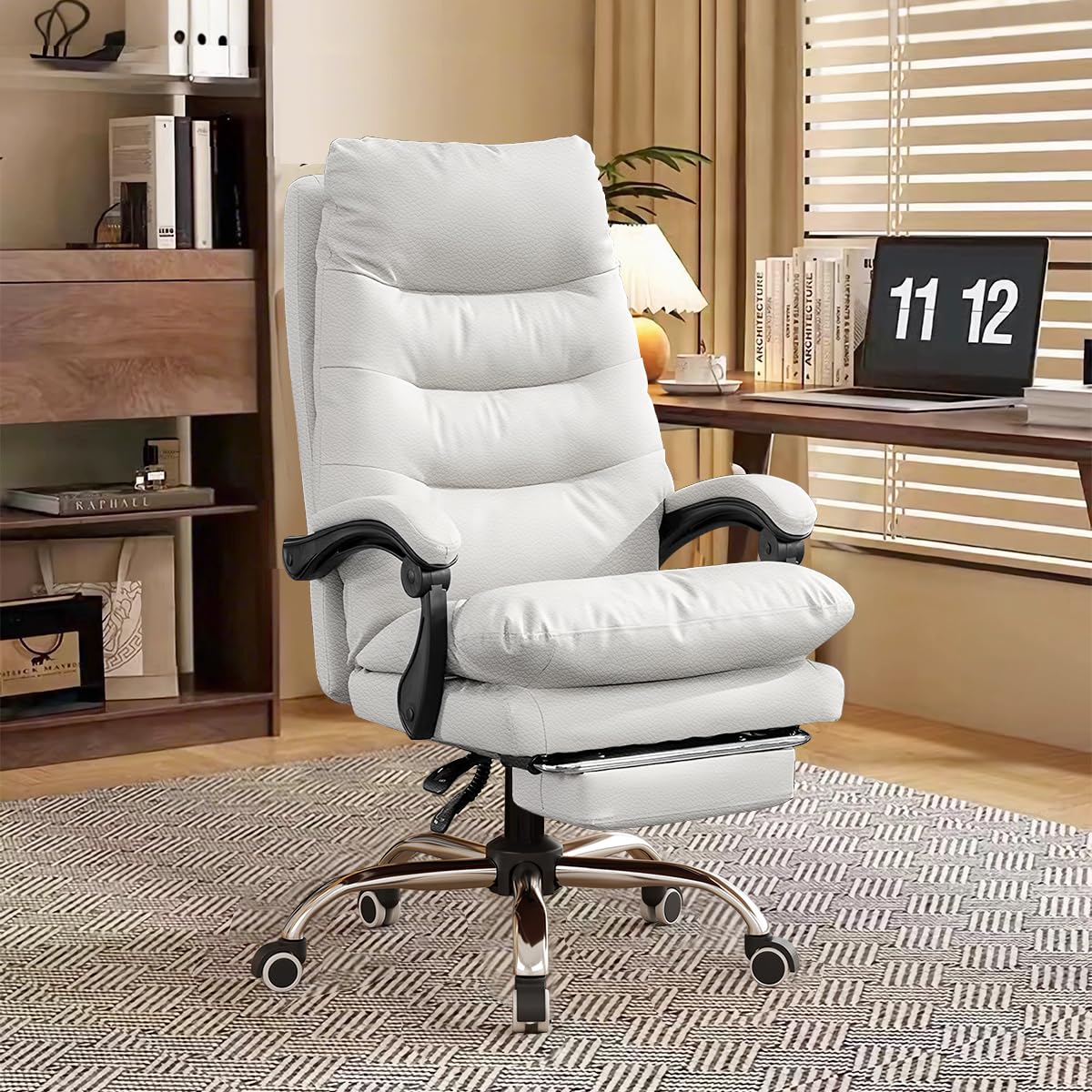 Ergonomic High Back Executive Office Chair - Adjustable Leather Computer Gaming Chair with Footrest for Big and Tall Users - Perfect for Home Office, Gaming Setup & Workspace Comfort