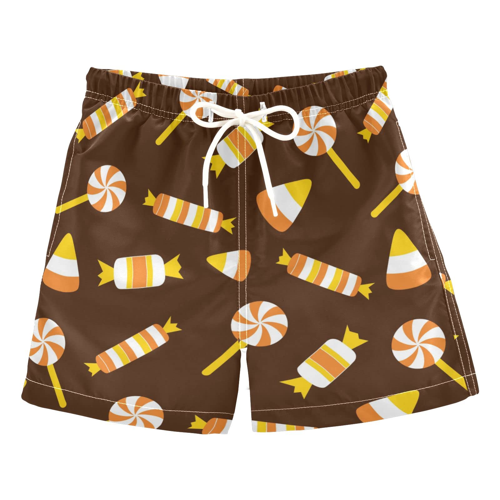 AMICHIC Boys Halloween Candy Pattern Swim Trunks - Quick Dry Board Shorts for Beach, Surf & Swimming | Hawaii Vacation Essentials for Kids & Toddlers | Perfect for Pool Parties, Summer Camp & Water Activities