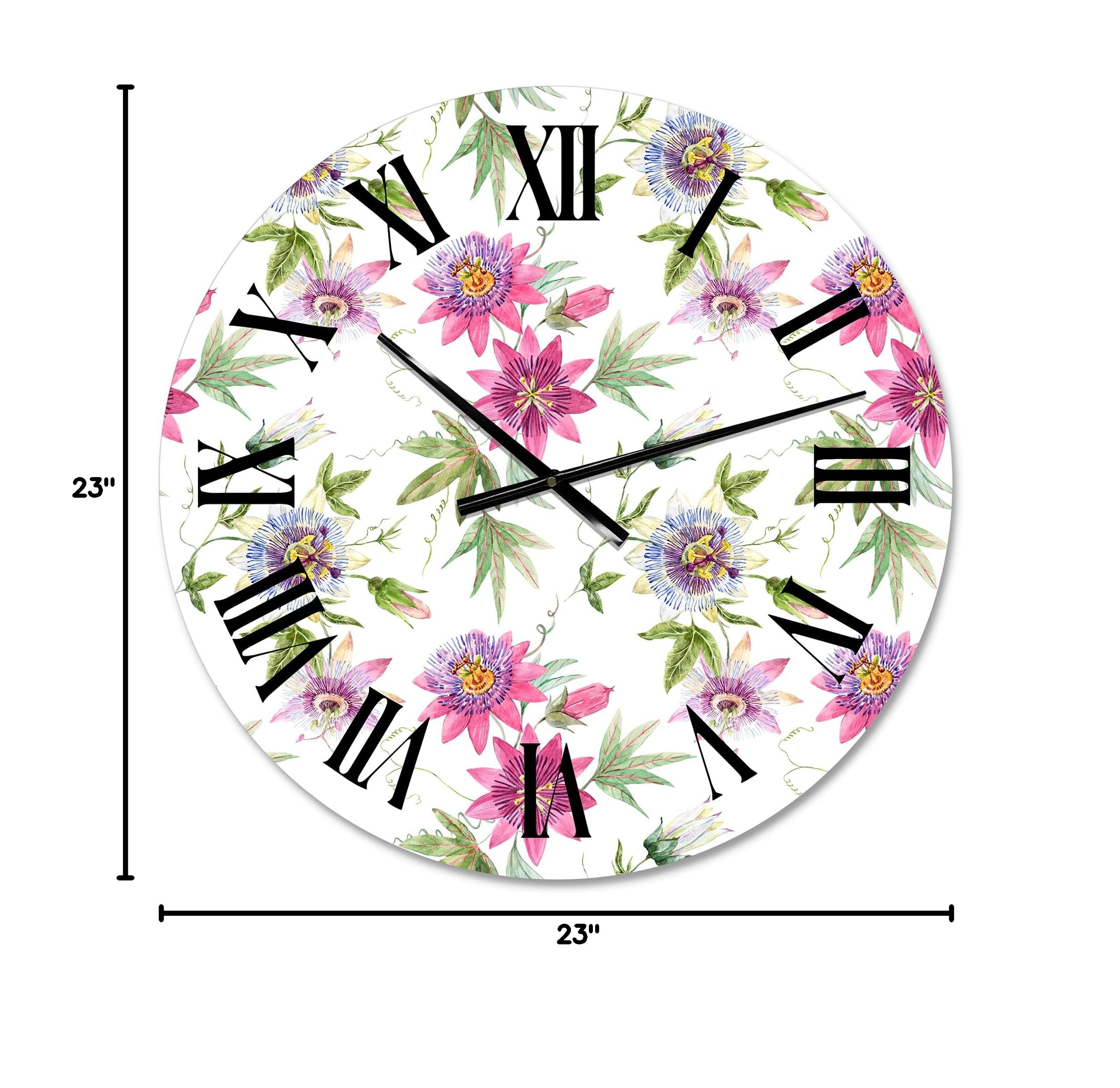 Pink Passionflower Wall Clock - Large Traditional Floral Wall Clock for Home & Bedroom Decor | Perfect for Living Room, Office & Farmhouse Style Interiors