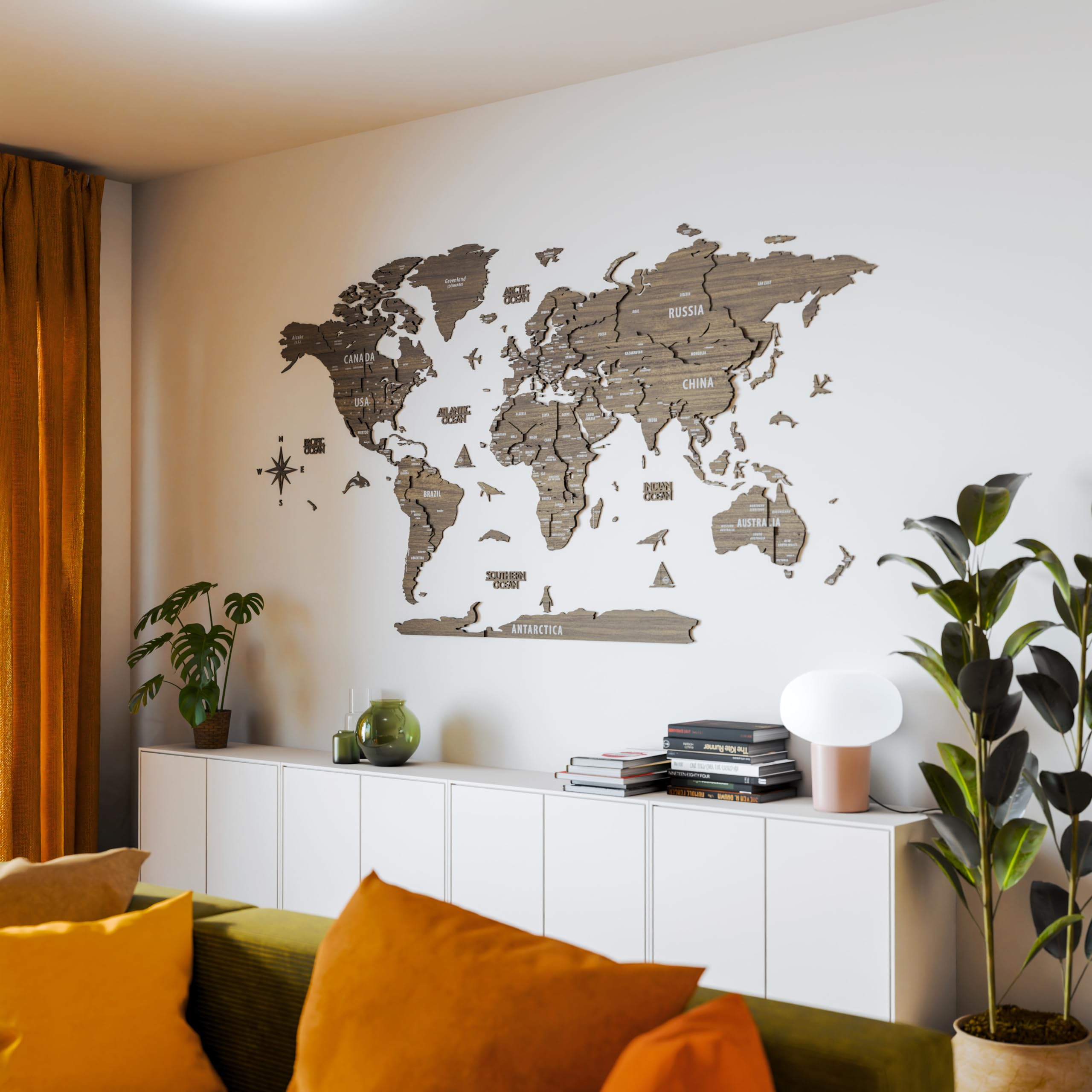 3D Wooden World Map Wall Art - Multilayered Travel Map with States & Capitals - Home Office Decor for Living Room, Bedroom - Perfect Gift for Travelers, Men, Birthday Present - Housewarming & Wedding Decor Idea