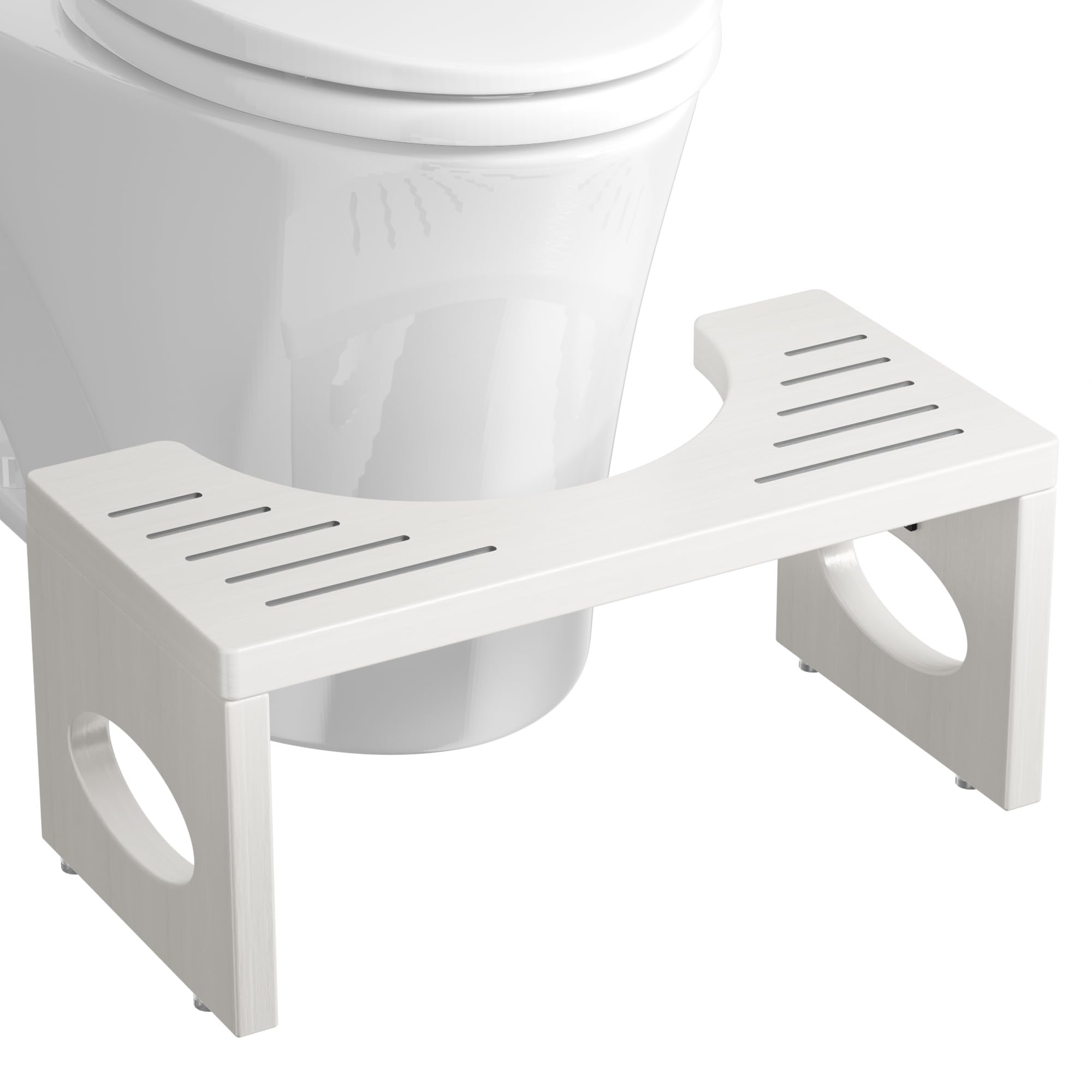 7 Inch Foldable Bamboo Toilet Stool - Ergonomic Squatting Step Stool for Bathroom, Natural White - Perfect for Constipation Relief & Healthy Bowel Movement