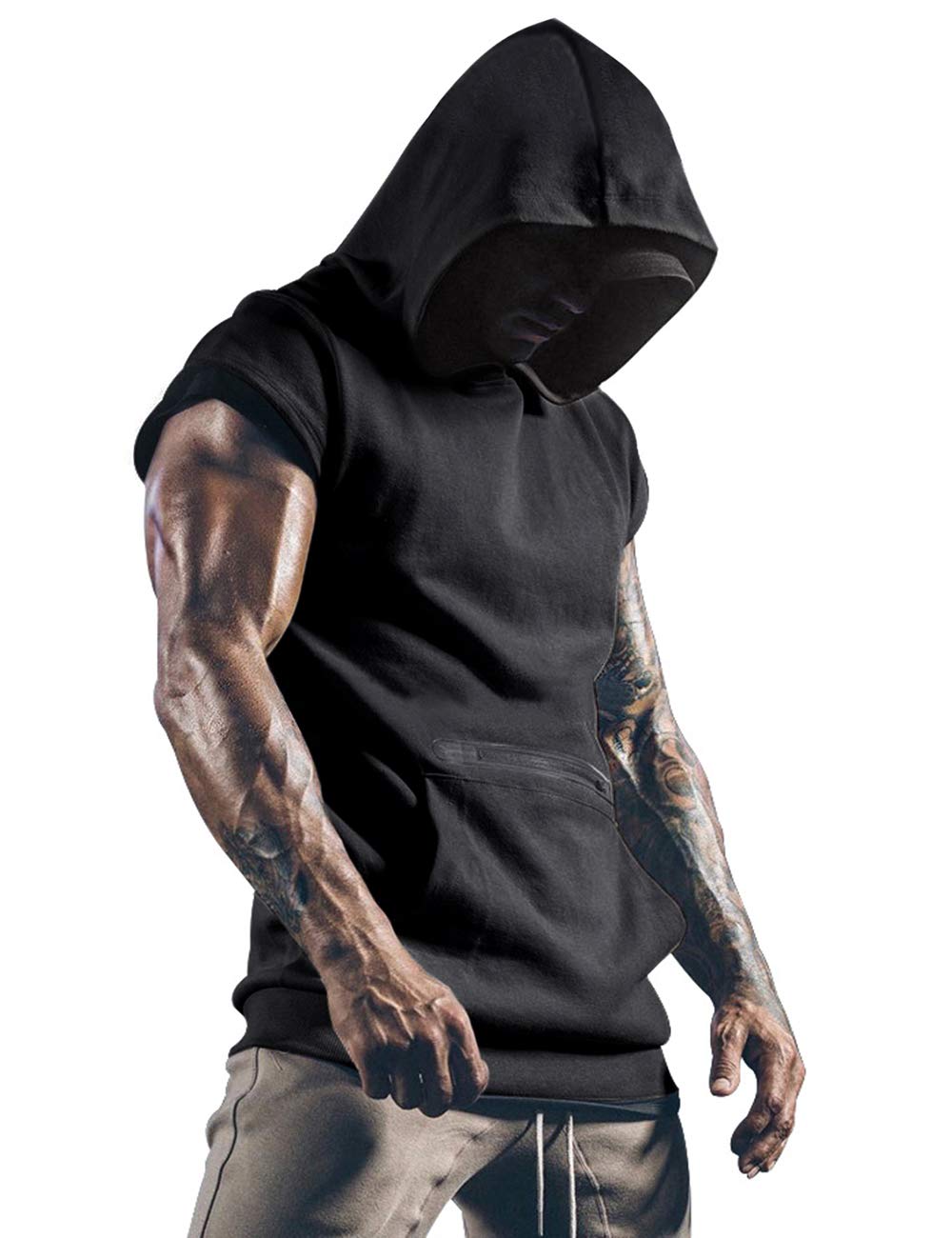 iWoo Men's Fashion Muscle Fit Hooded Workout T-Shirt with Pocket - Gym, Running & Casual Wear for Active Lifestyles