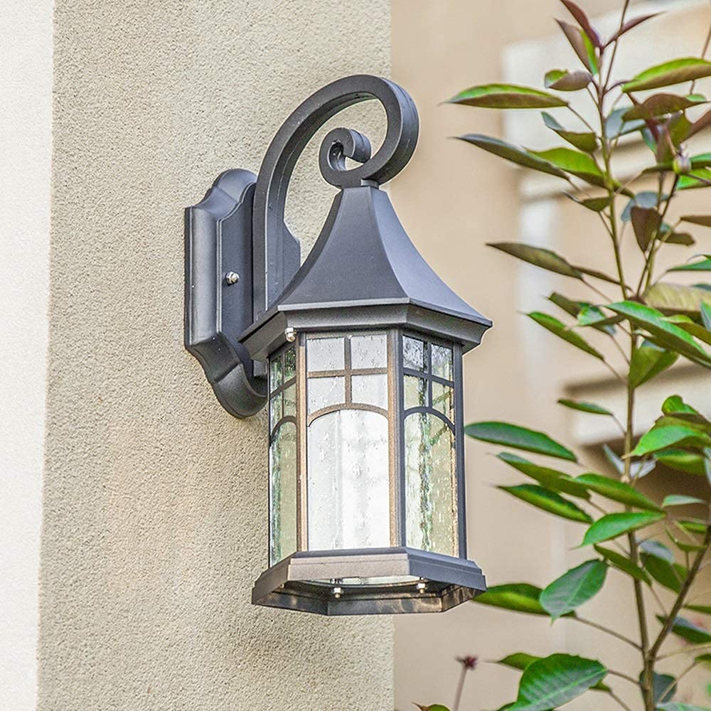 Farmhouse Wall Lantern Sconce - Outdoor Waterproof Wall Light with Seed Glass, Black Matte Finish Industrial Exterior Lighting for Porch, Patio, Garden and Entryway - Durable Metal House Wall Mount Lamp