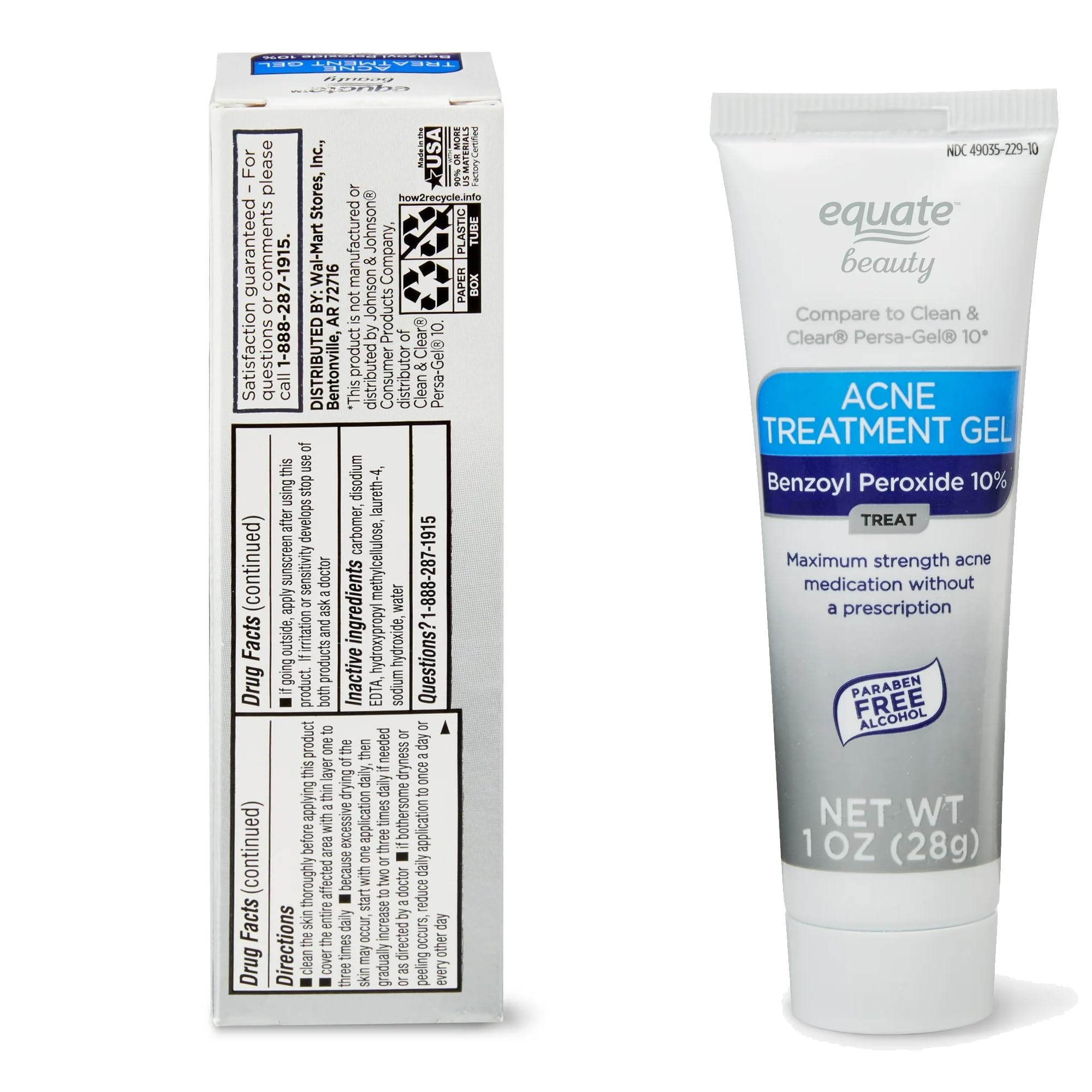 Equate 10% Benzoyl Peroxide Acne Treatment Gel - 2 Pack (1 oz Each) - Fast-Acting Acne Spot Treatment for Face & Body - Bundle with Lual's 45 Diabetes Decoded - Perfect for Teen & Adult Acne Care, Travel & Daily Skincare Routine