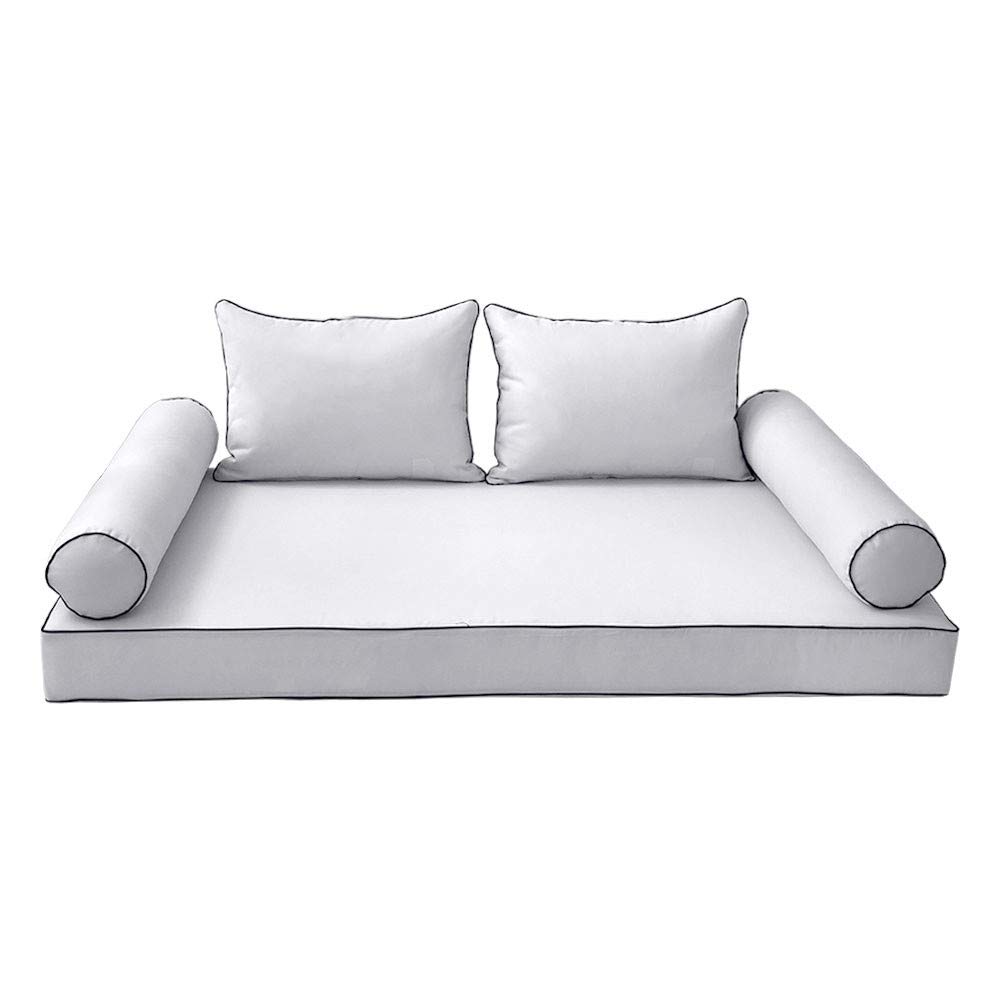 Prolinemax Outdoor Style 4 Twin-XL Contrast Trim Daybed Mattress Bolster Pillow Fitted Sheet Cover Only (AD105) - Perfect for Patio, Sunroom, and Guest Bedroom Decor