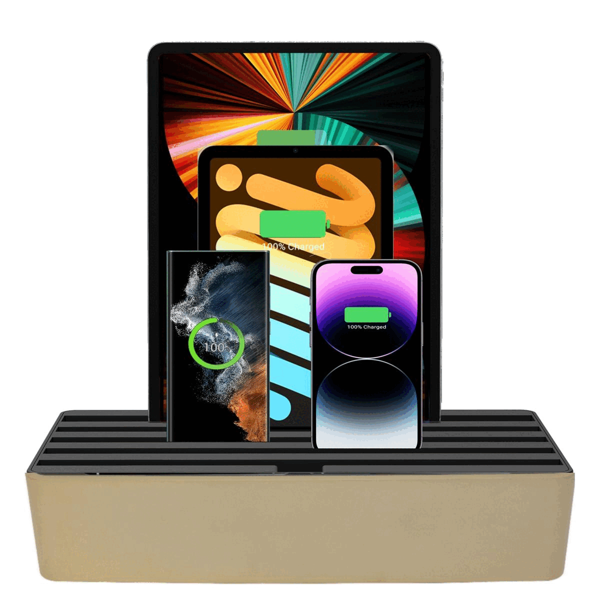 ALLDOCK Classic FAMILY Aluminum Gold & Black - Premium Charging Station for Multiple Devices - Perfect for Home, Office, and Travel Use
