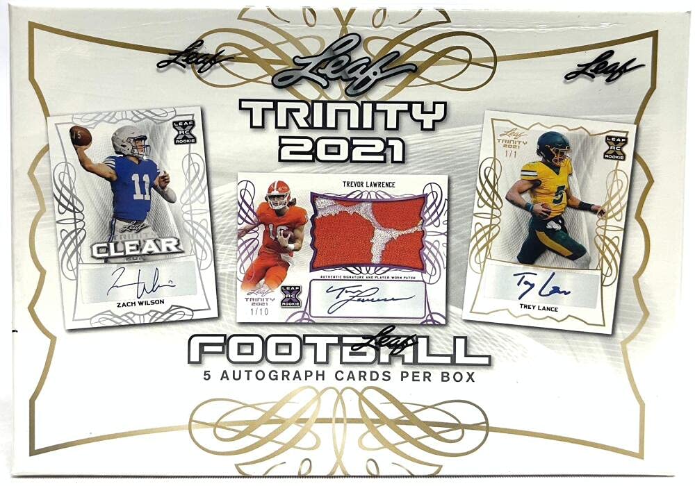 2021 Leaf Trinity Football Box - 5 Autograph Cards per Box - Collectible NFL Trading Cards for Fans & Investors - Perfect for Gifts, Memorabilia, and Sports Collections