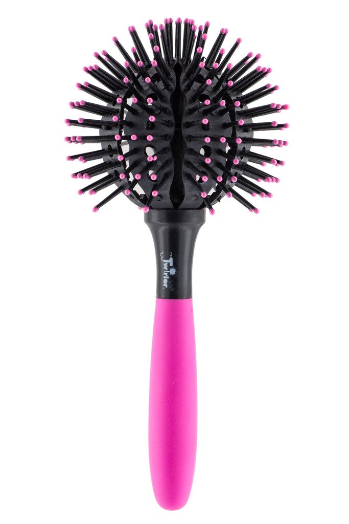 Neon Pink Large Ball Brush for Hair Styling - Perfect for Curly Hair, Detangling & Volume Boosting at Home or Salon