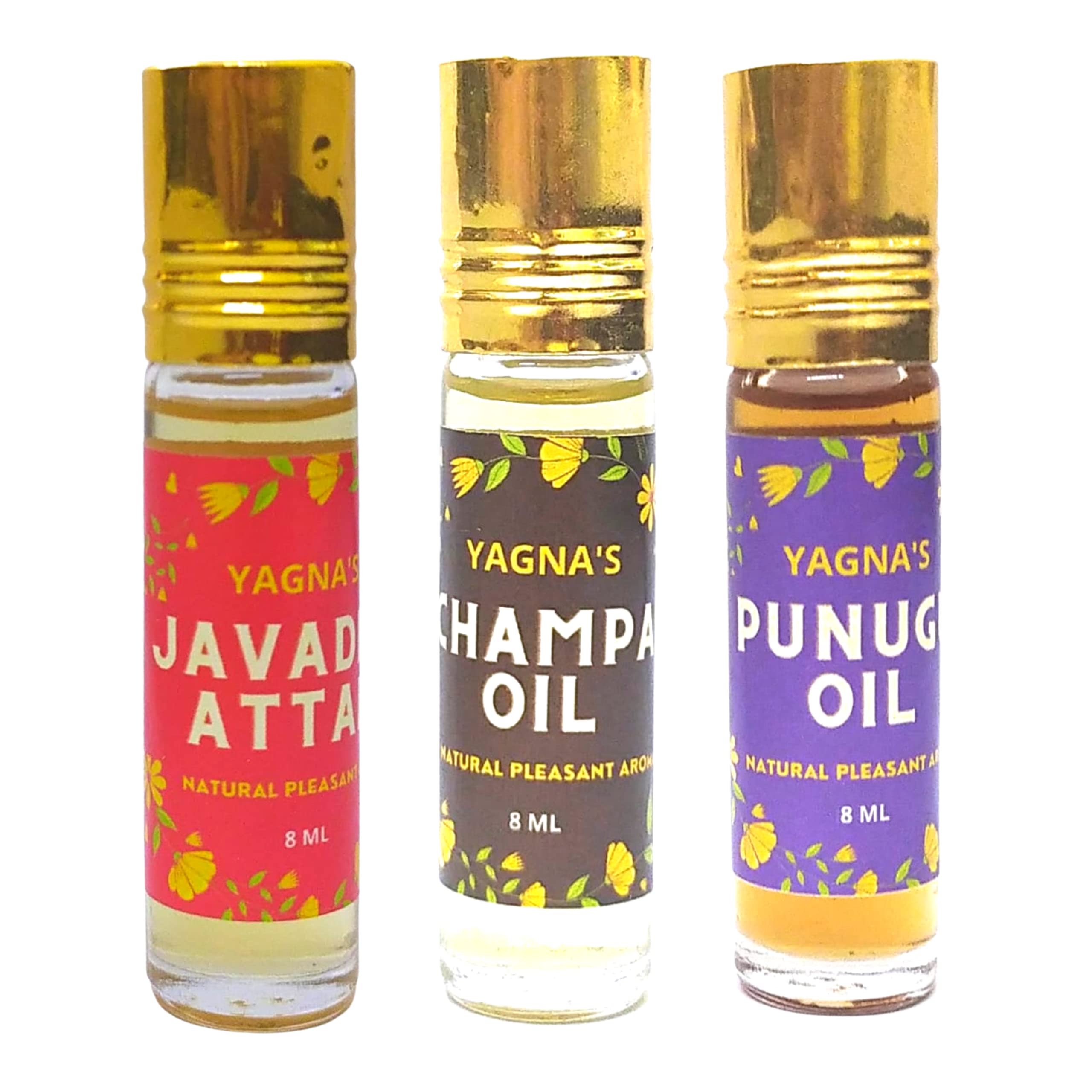 EpoojaCart - Pack of 3 Premium Natural Perfume Oils: Javadhu, Punugu & Champa - Aromatic Oils for Pooja, Meditation & Spiritual Rituals - Long-Lasting Fragrance for Home & Temple Use