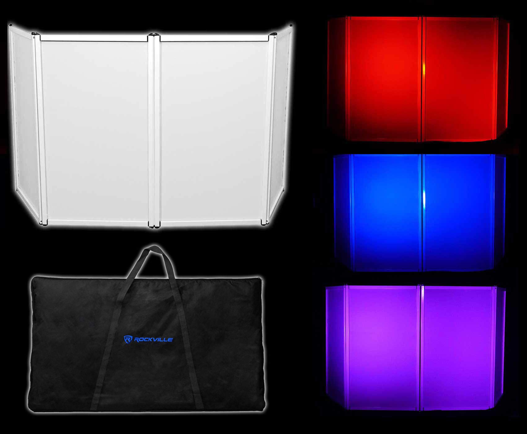 Rockville RFAAW DJ Event Facade Booth with Travel Bag, Scrim & 2 Wireless DMX Par Lights - Professional DJ Setup for Weddings, Clubs & Live Performances