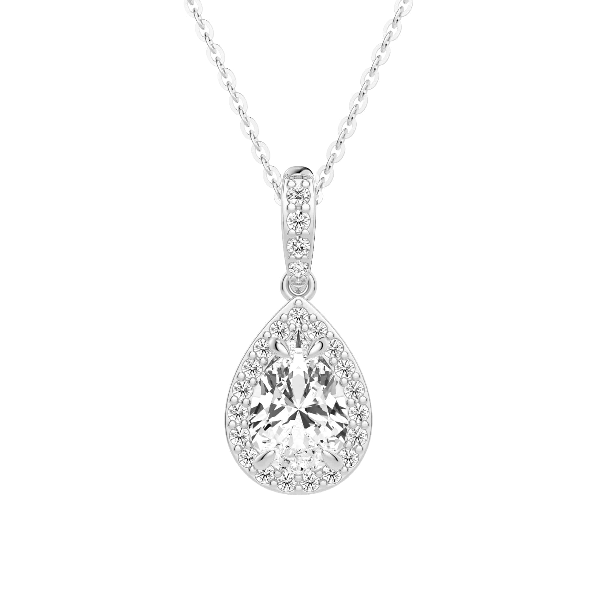 Elegant Pear-Shaped Halo Moissanite Pendant Necklace - 14K Gold Plated Jewelry for Women - Perfect for Weddings, Anniversaries & Special Occasions