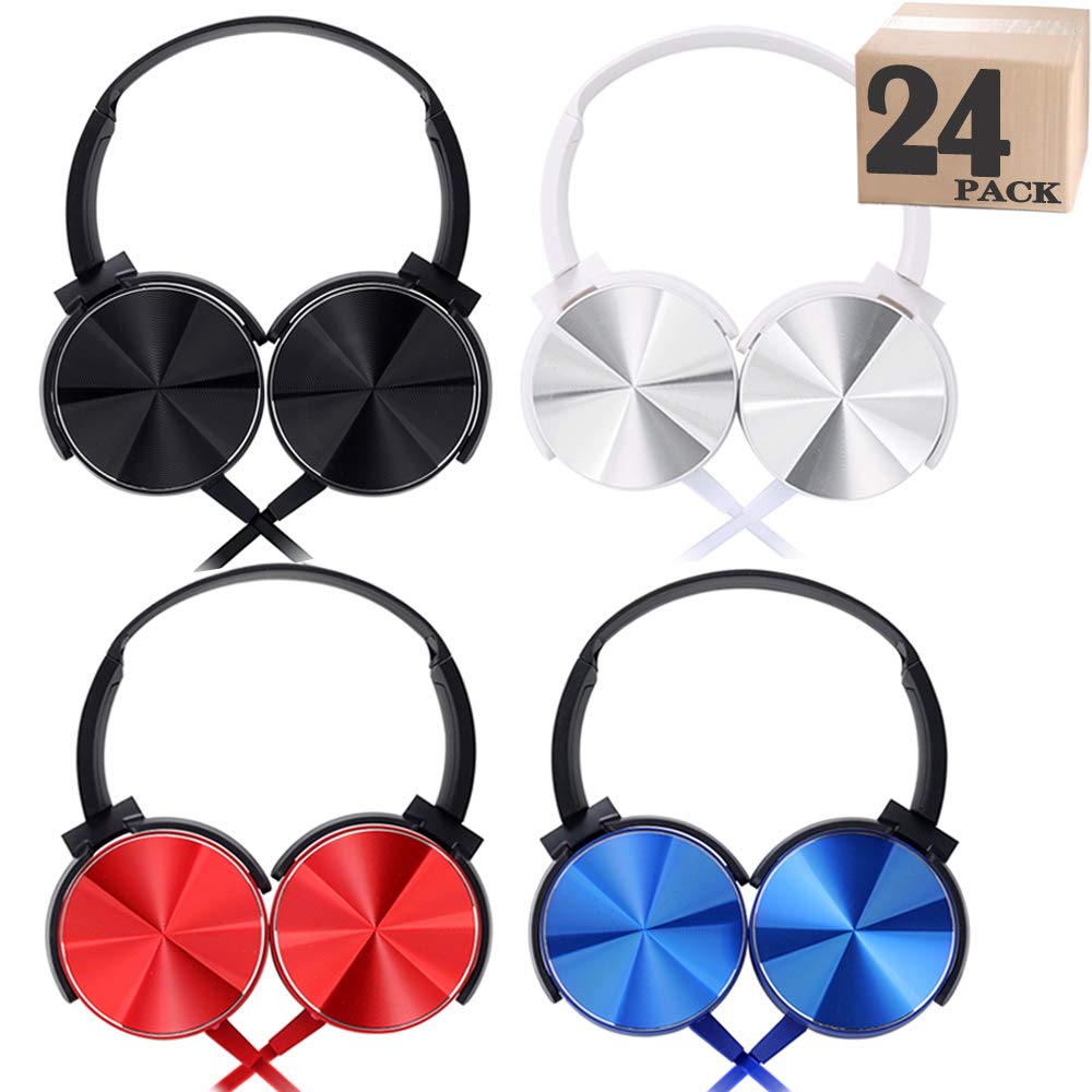 Yoley 24 Pack Bulk Classroom Headphones for Kids - Durable School Headphones for Students & Children - Individually Bagged Wholesale Set (Mixed Colors) - Perfect for Classroom Learning, Computer Labs & Online Education