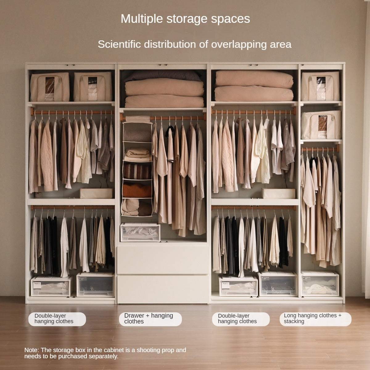 Pine Solid Wood Sectional Large Wardrobe - Cream Style Modern Closet for Bedroom & Living Room Storage Organization