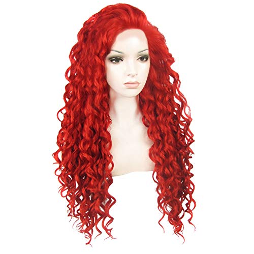 Ebingoo Red Curly Synthetic Wig for Women - Long Water Wave Middle Part No Lace Wig | Perfect for Daily Wear, Cosplay & Costume Parties