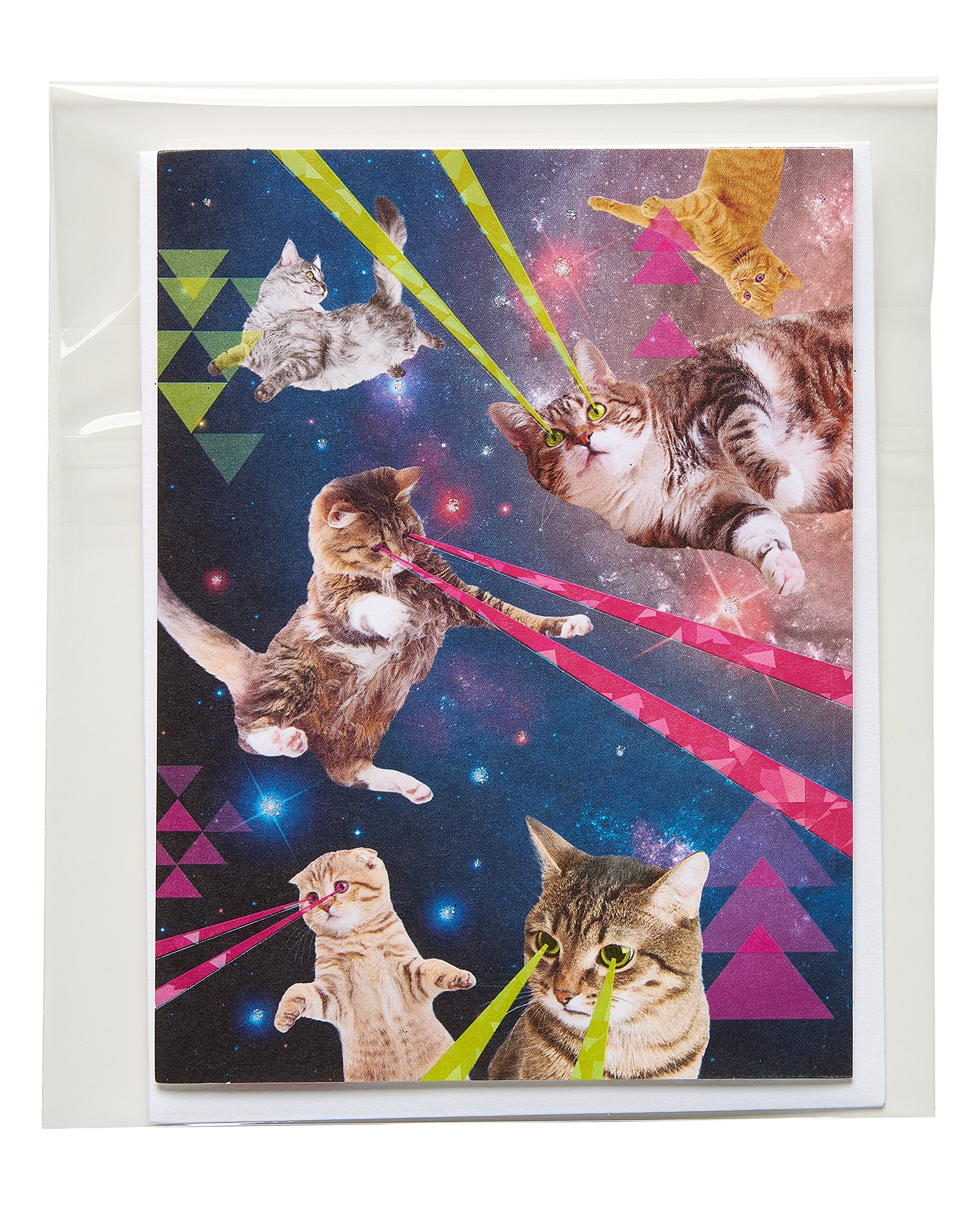 Funny Blank Greeting Card with Outer Space Laser Cats Design - Perfect for Birthdays, Anniversaries & Humorous Occasions