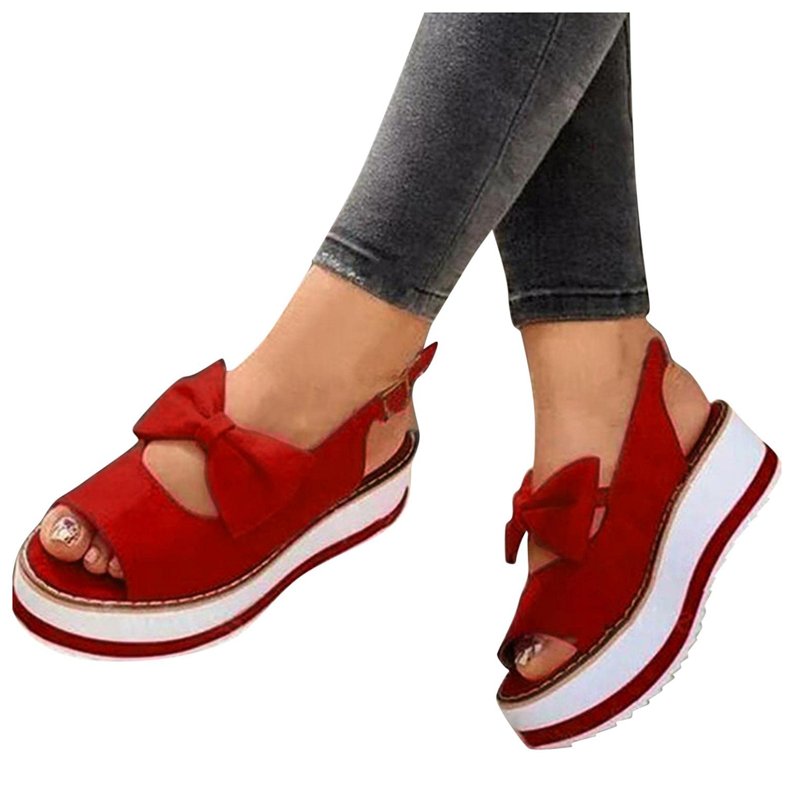 Women's Summer Sandals with Bowknot - Comfy Platform Beach Shoes for Casual Outings