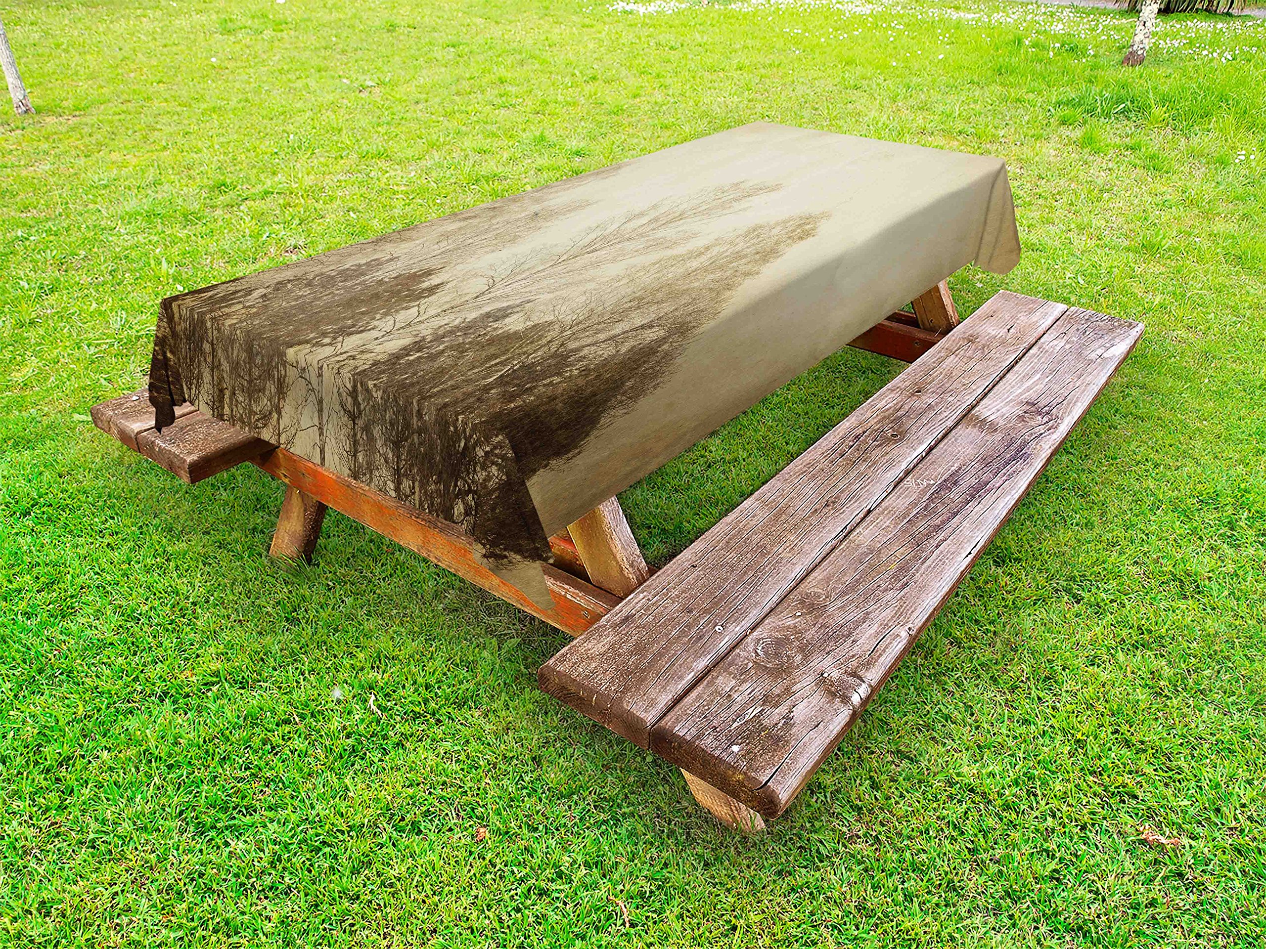 Vintage Outdoor Tablecloth with Retro Forest Landscape - Washable Picnic Table Cover 58x120 Inches - Perfect for Camping, Backyard BBQs & Rustic Weddings