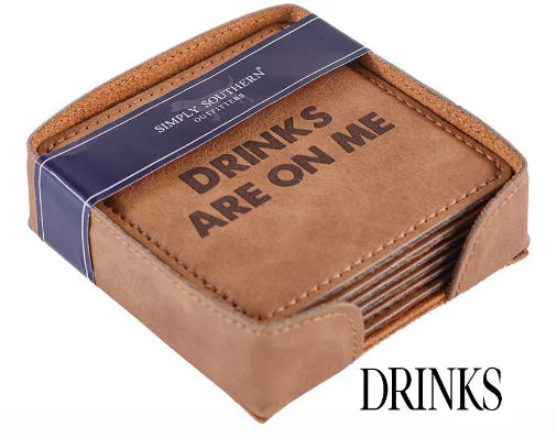 Simply Southern Genuine Leather Coasters Set of 4 - Premium Drink Coasters for Home, Office & Bar - Perfect for Coffee, Wine & Cocktail Glasses - Rustic Home Decor & Housewarming Gift