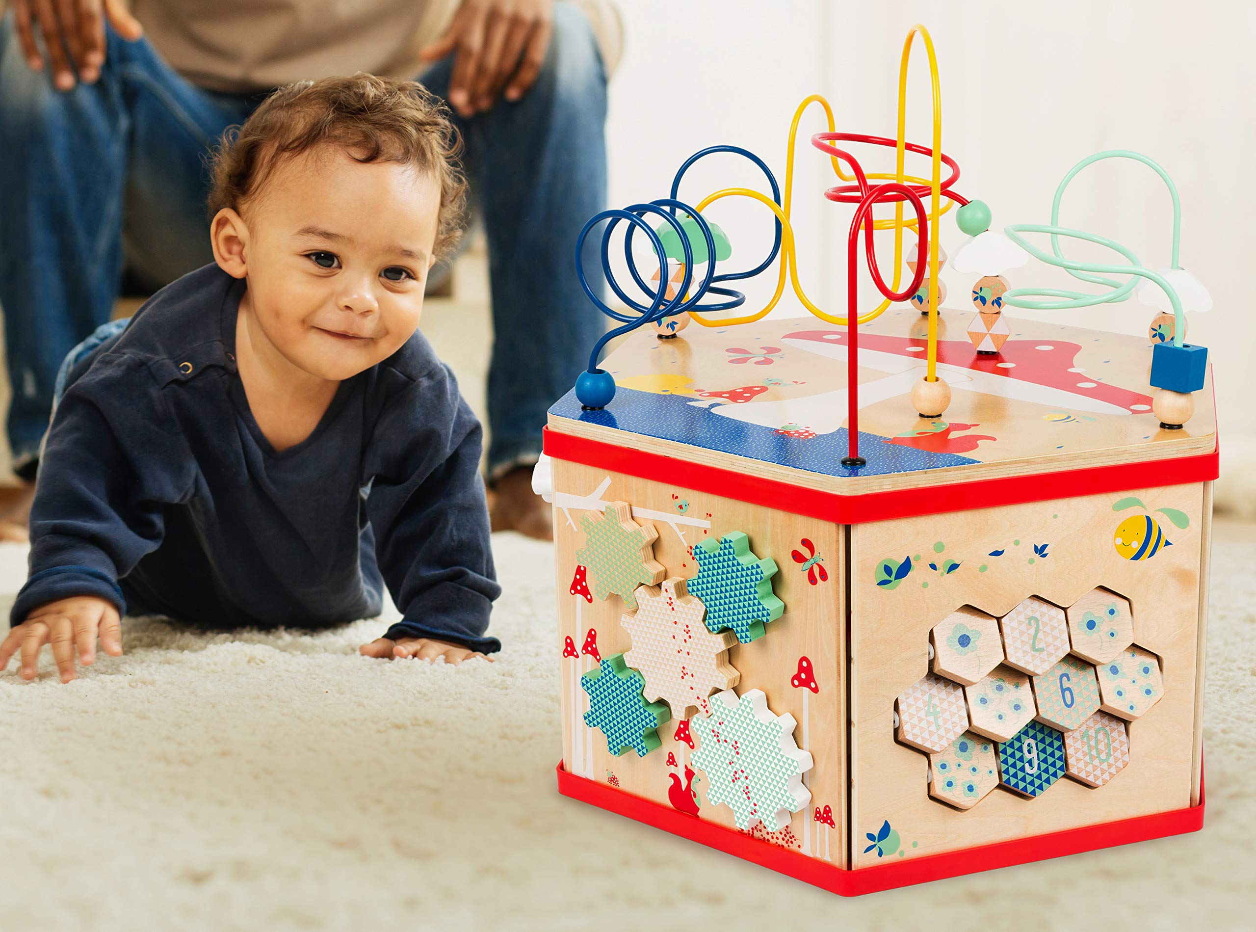 **Small Foot Wooden Activity Cube XL – 7-Sided Educational Toy with Bead Maze, Puzzle, Shape Sorter, Clock & Wheels – Develops Fine Motor Skills & Dexterity for Toddlers 12+ Months – Perfect for Playtime, Learning & Daycare Activities**
